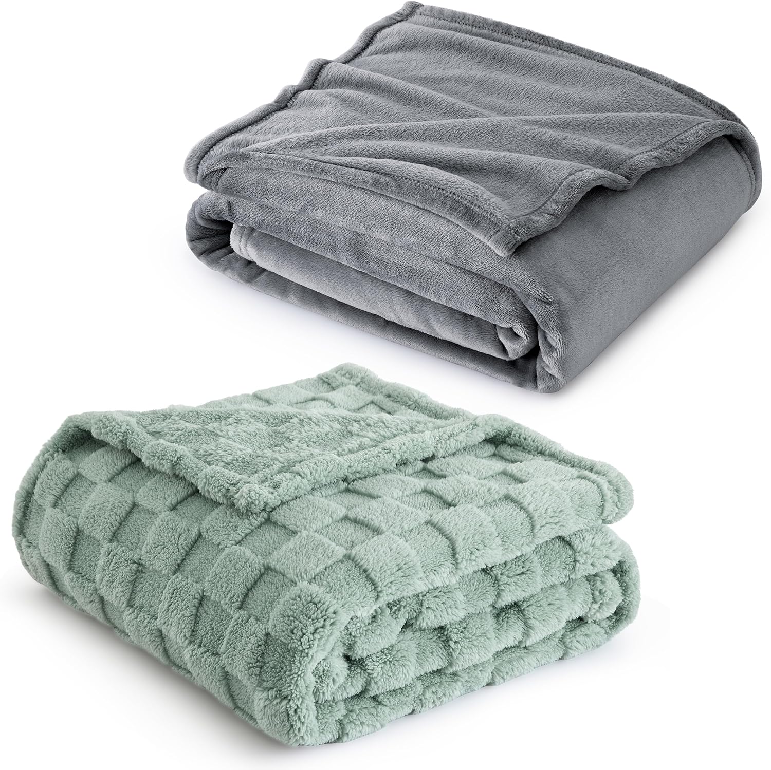 Bedsure Fleece Bed Blanket Queen Size Grey and Throw Blanket for Couch Sage Green