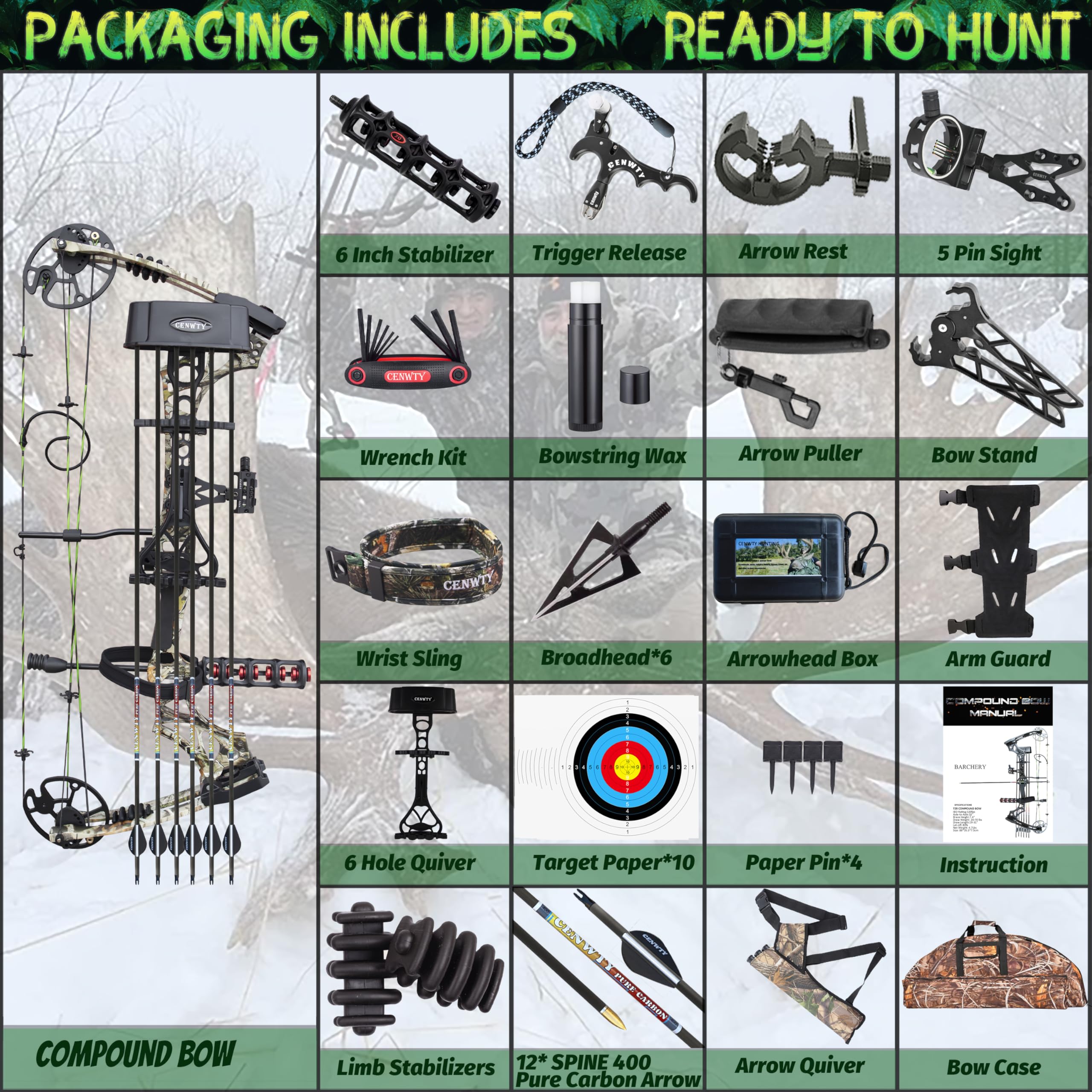 Compoundbogen-Set 20–70 lbs, Auszugslänge 19–31 Zoll, bis zu 320 fps (IBO), Compoundbogen für die Jagd mit sämtlichem Zubehör für die Jagd, das Zielschießen und das Training versandfertig