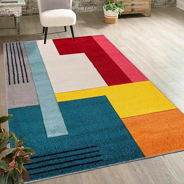 Tapis Moderne Géométrique Coloré - 80x150 cm - Poils Courts Oeko-Tex