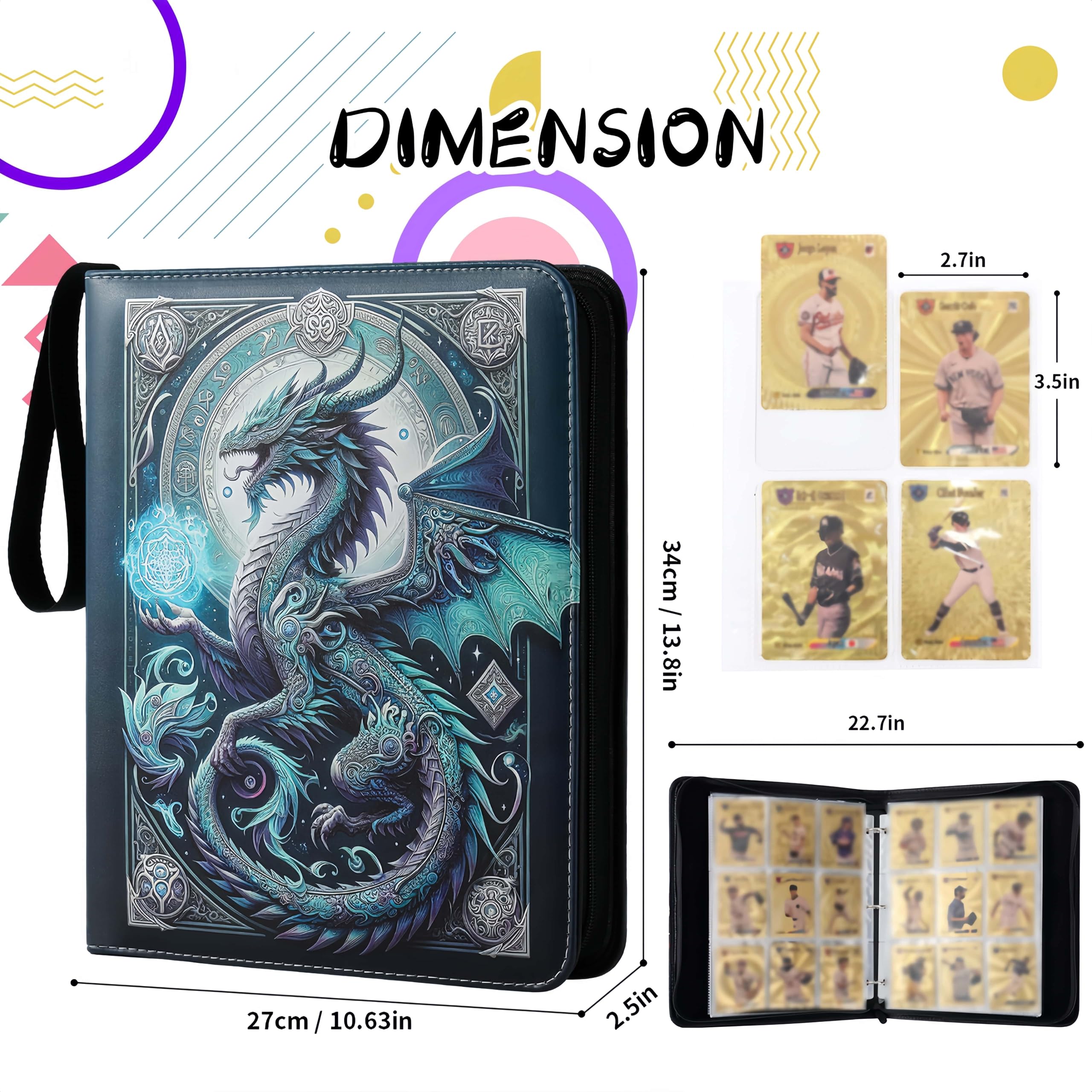 9-Pocket 3-Ring Trading Card Binder – Includes 50 Double-Sided Sleeves, Holds 900 Cards, Zippered Cute Card Holder for Boys & Girls Collectors