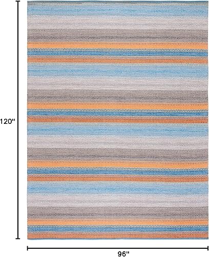 Miniatura 2 de Safavieh Colección Montauk - Alfombra de área de 8 x 10 pies, gris y naranja, hecha a mano de algodón a rayas, ideal para zonas de alto tráfico en