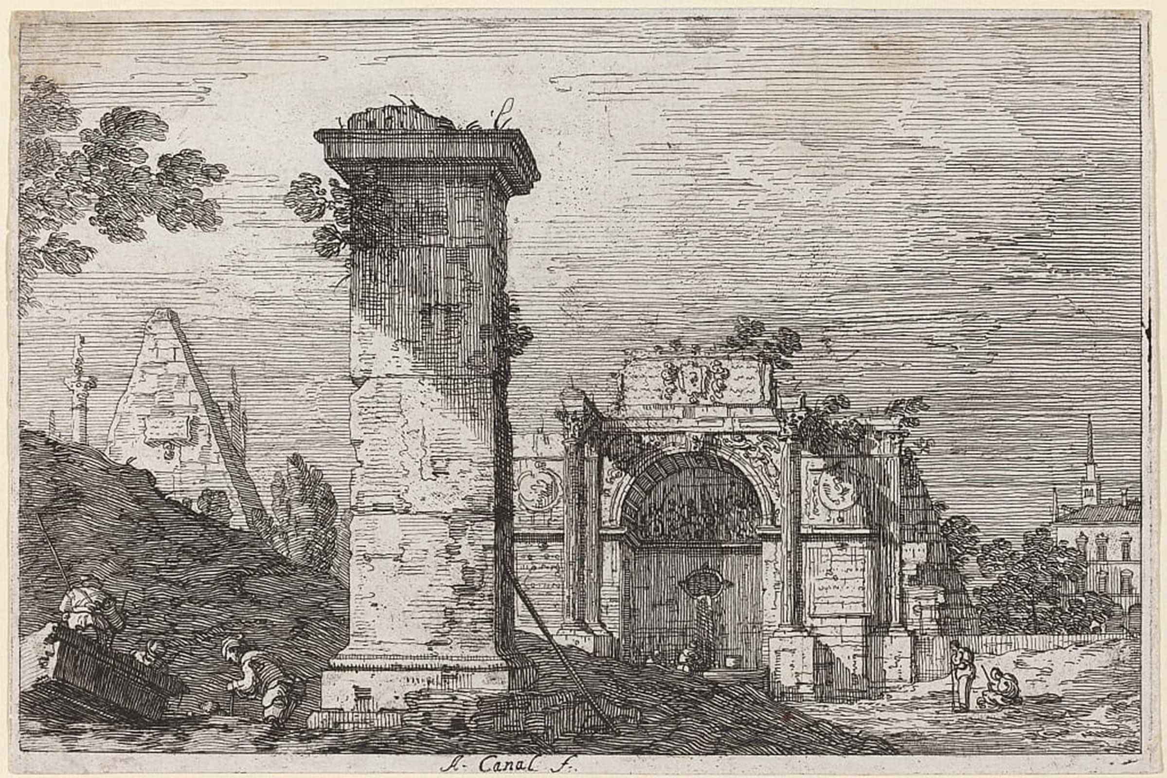 ARTXLXXBN Famous Prints Artwork Pictures Poster Painting Art Landscape with Ruined Monuments by Canaletto Artwork Landscape Pictures for Home Decor 60x90cm