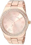 U.S. Polo Assn. Women's Rose Gold Watch with Roman Numerals and Crystal Bezel Accent – Elegant Analog Quartz Timepiece with Polished Link Bracelet Fits Wrists 5.5