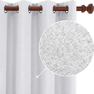 Deconovo 100% Blackout Curtains, Linen Look Soundproof Curtains, Room Darkening Curtains for Living Room (Grayish White, 5...