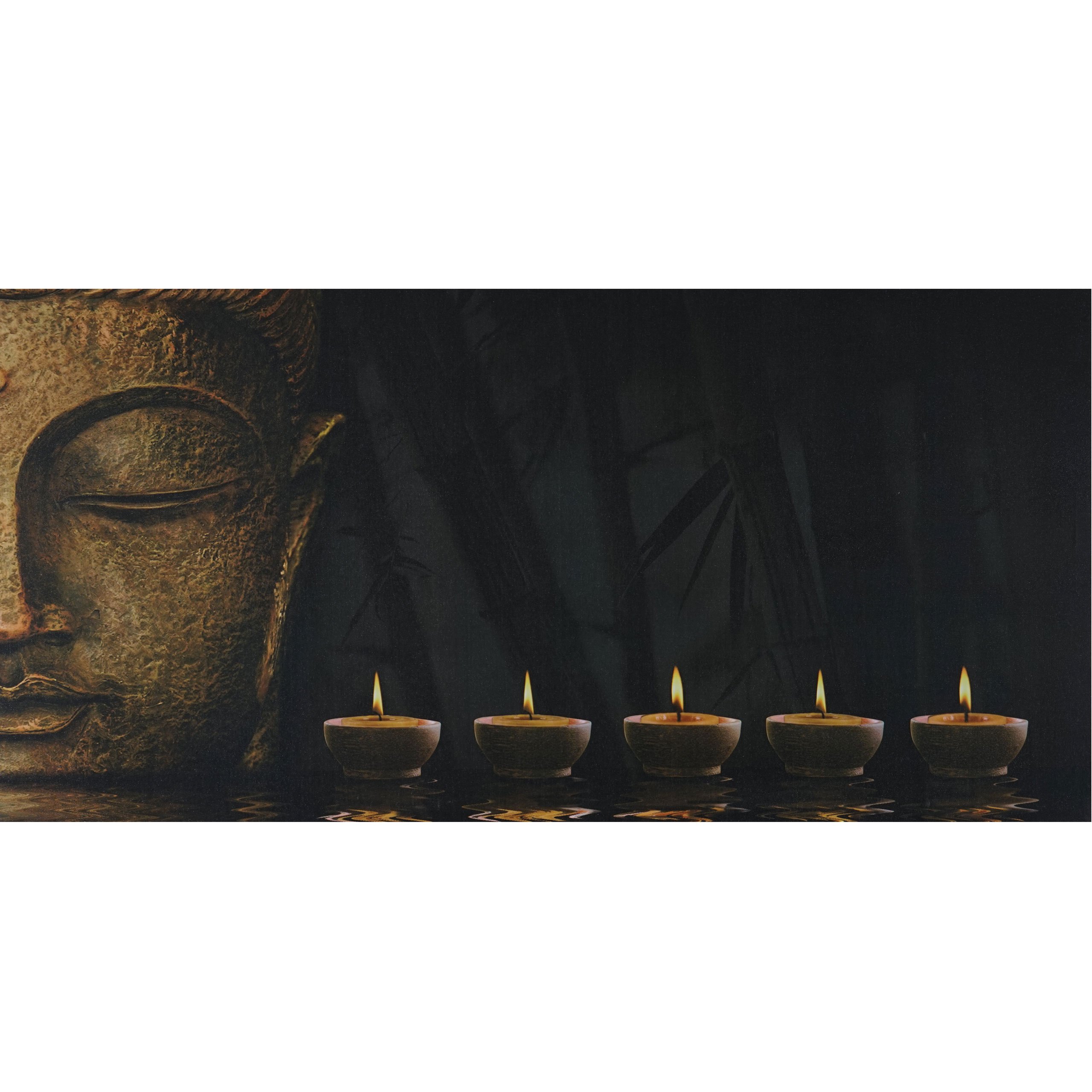 Mendler LED-Bild Leinwandbild Buddha 110x55cm FSC-zertifiziert Timer flackernd