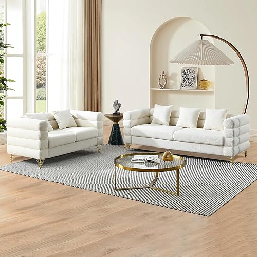 mikibama Juego de sofá Teddy de lujo para sala de estar, muebles de decoración moderna, sofá seccional, sofá de 3 plazas y loveseat con 5 almohadas