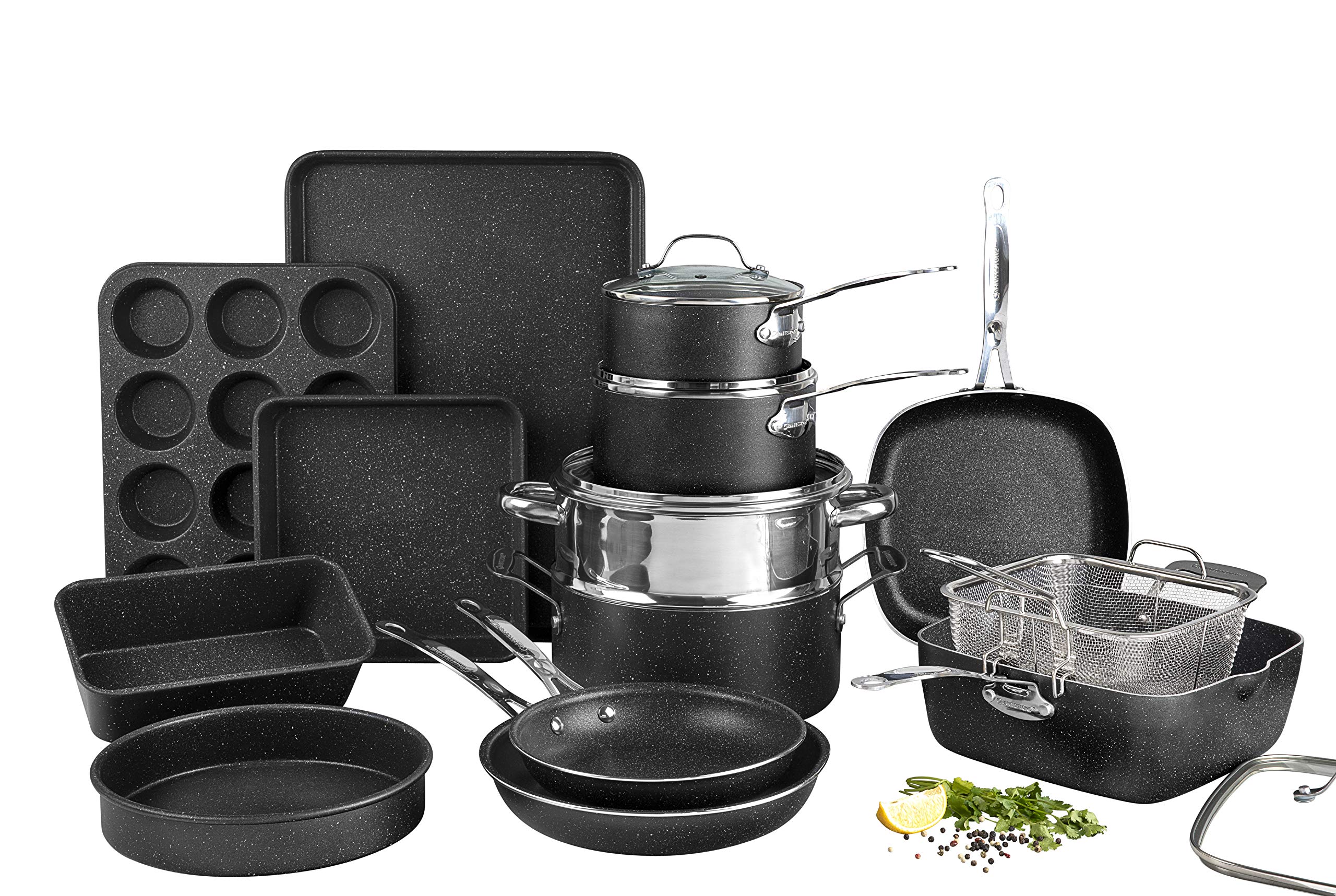 Granite Stone Pots and Pans Set, 20 Piece Complete Cookware + Bakeware Set with Ultra Nonstick 100% PFOA Free Coating–Incl...