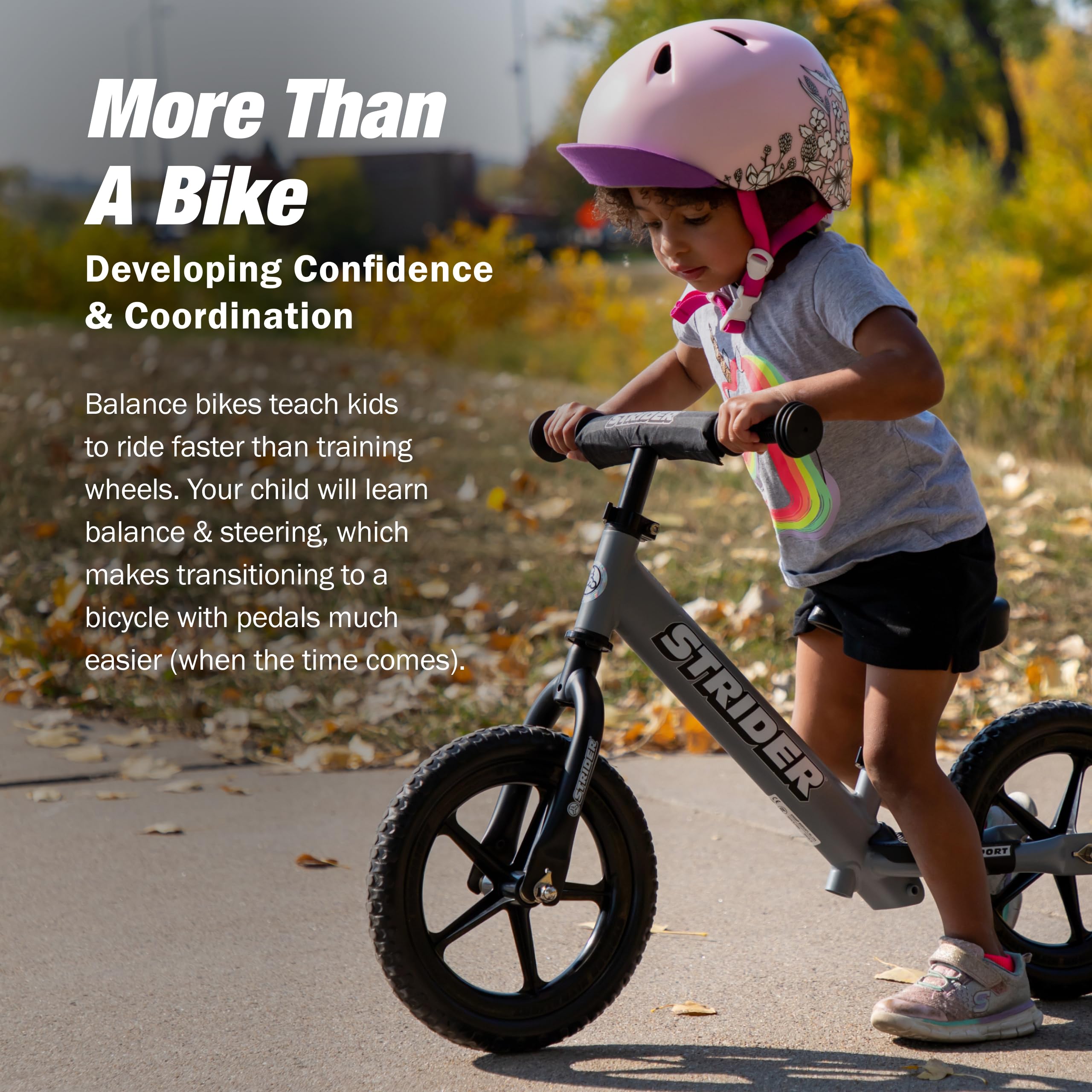 Strider 12” Sport Bike, Matte Gray - No Pedal Balance Bicycle for