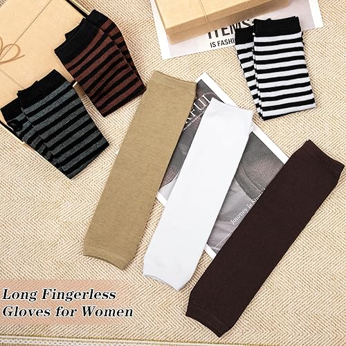 Vista 12 de Amandir Guantes largos sin dedos para mujer, calentadores de brazos, guantes elásticos de punto para el pulgar Gris oscuro Gris oscuro Gris claro