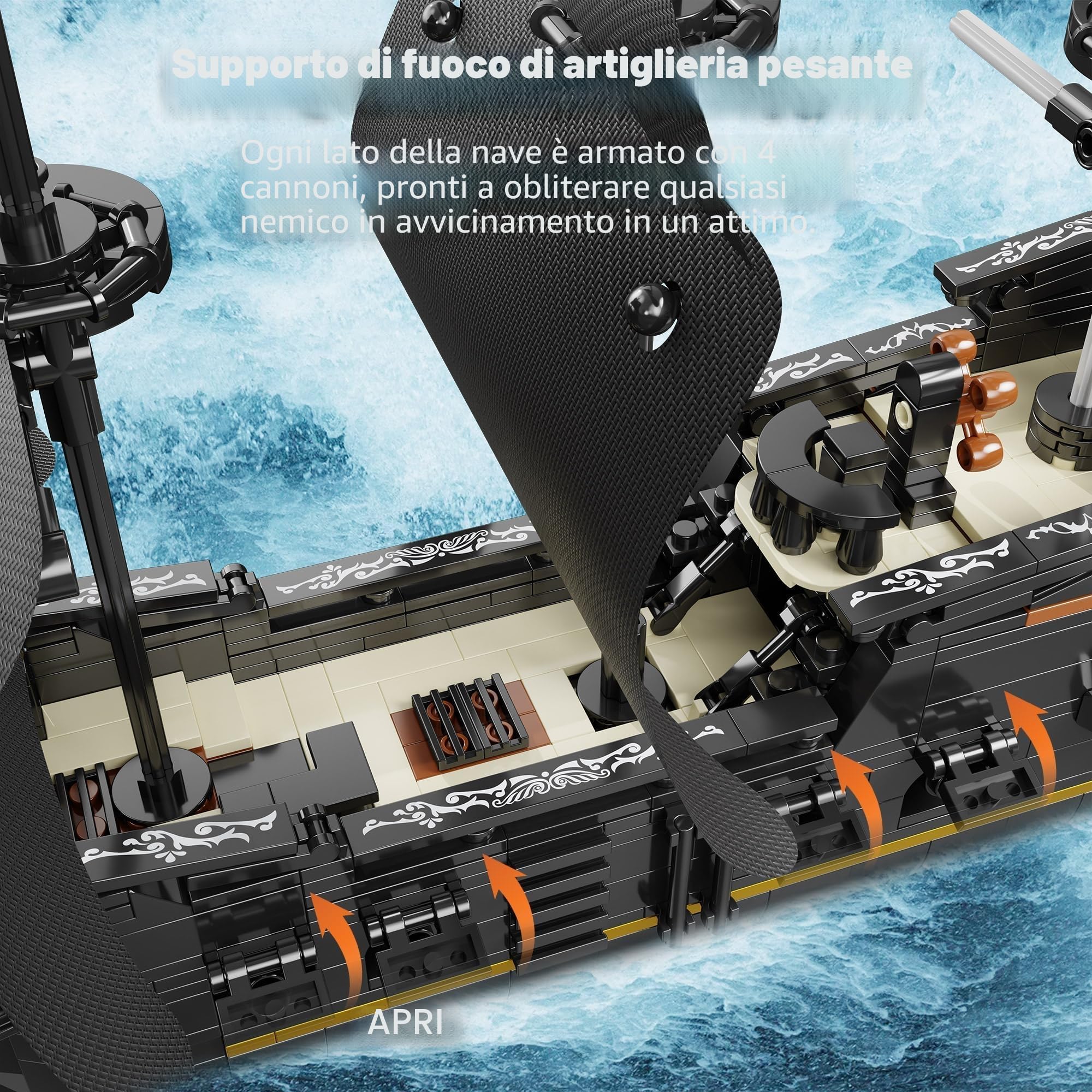 TYCOLE Nave Pirata Perla Nera Set Costruzione, 921 Pezzi Modello Barca Giocattolo - Regalo Creativo per Adulti, Bambini e Bambine 8 Anni, Decorazione Casa e Ufficio