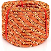 mycheng Professional Arborist Rope: 48-Strand 1/2in x 100ft High Tensile Strength Climbing Rope, Orange for Tree Work & Adventures