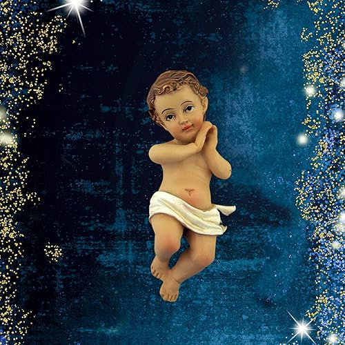 Miniatura 4 de Niño Jesucristo en cuna 2 piezas de resina de Navidad estatua de natividad, 7 pulgadas
