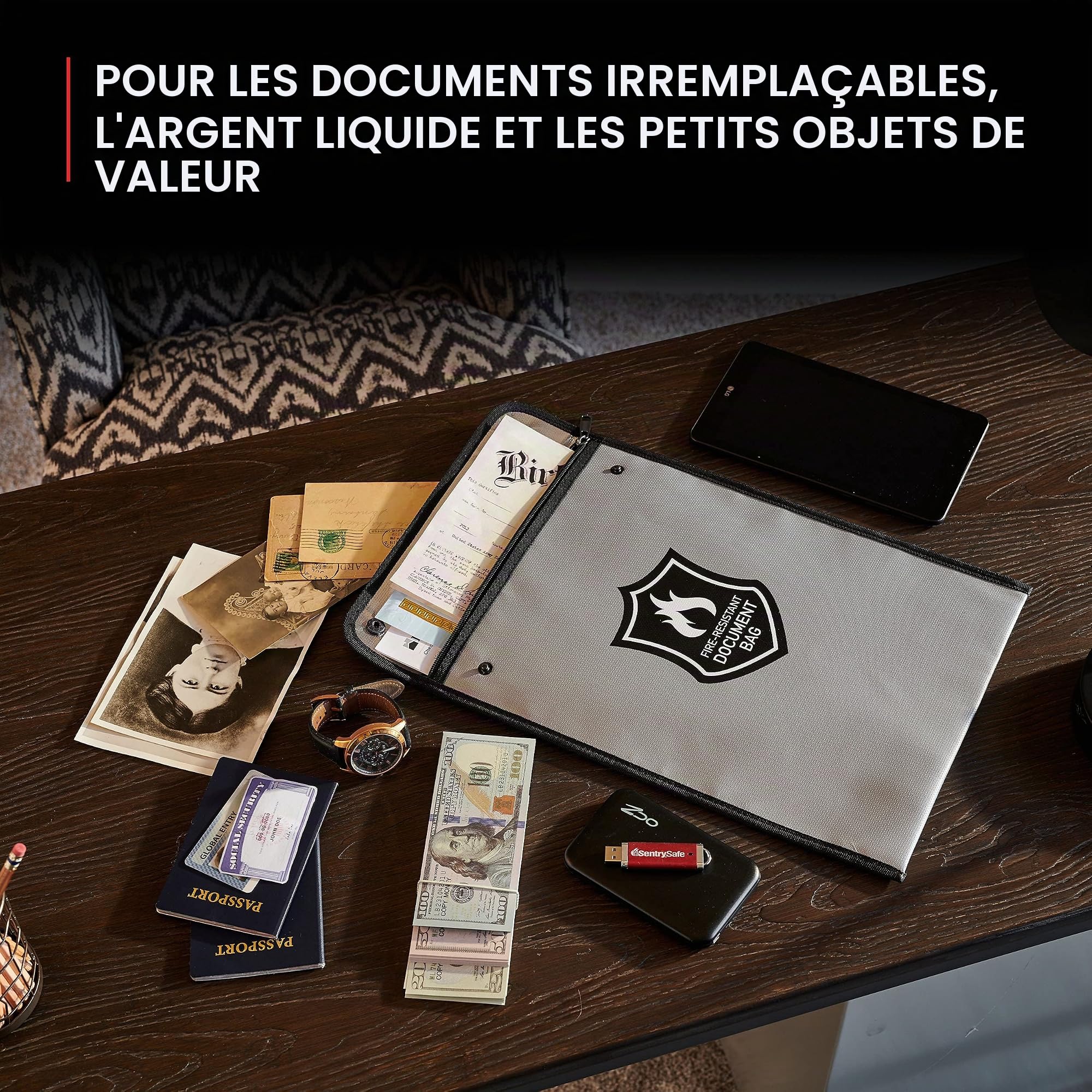 SentrySafe Sac résistant au feu et à l'eau avec fermeture éclair pour documents, 3,8 x 27,9 x 38,1 cm, FBWLZ0