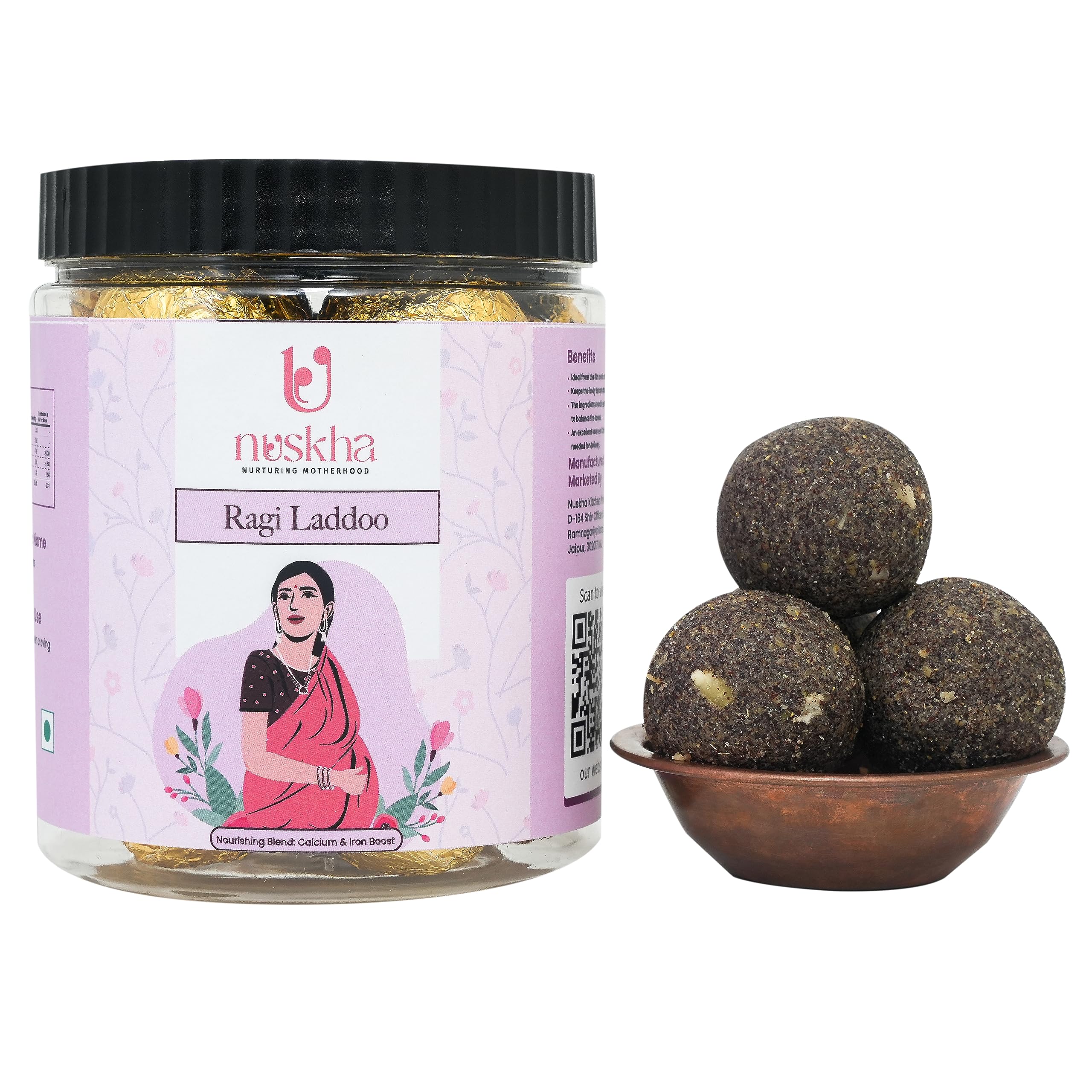 - Nuskha Kitchen Ragi Laddu for Pregnancy | Maternal Health & Wellness Snack | Jaape Ke Laddoo | Pure A2 Bilona Ghee | With Jaggery | No Artificial Flavours | Preservative Free | Healthy Protein-Rich Laddoo | 400 g
