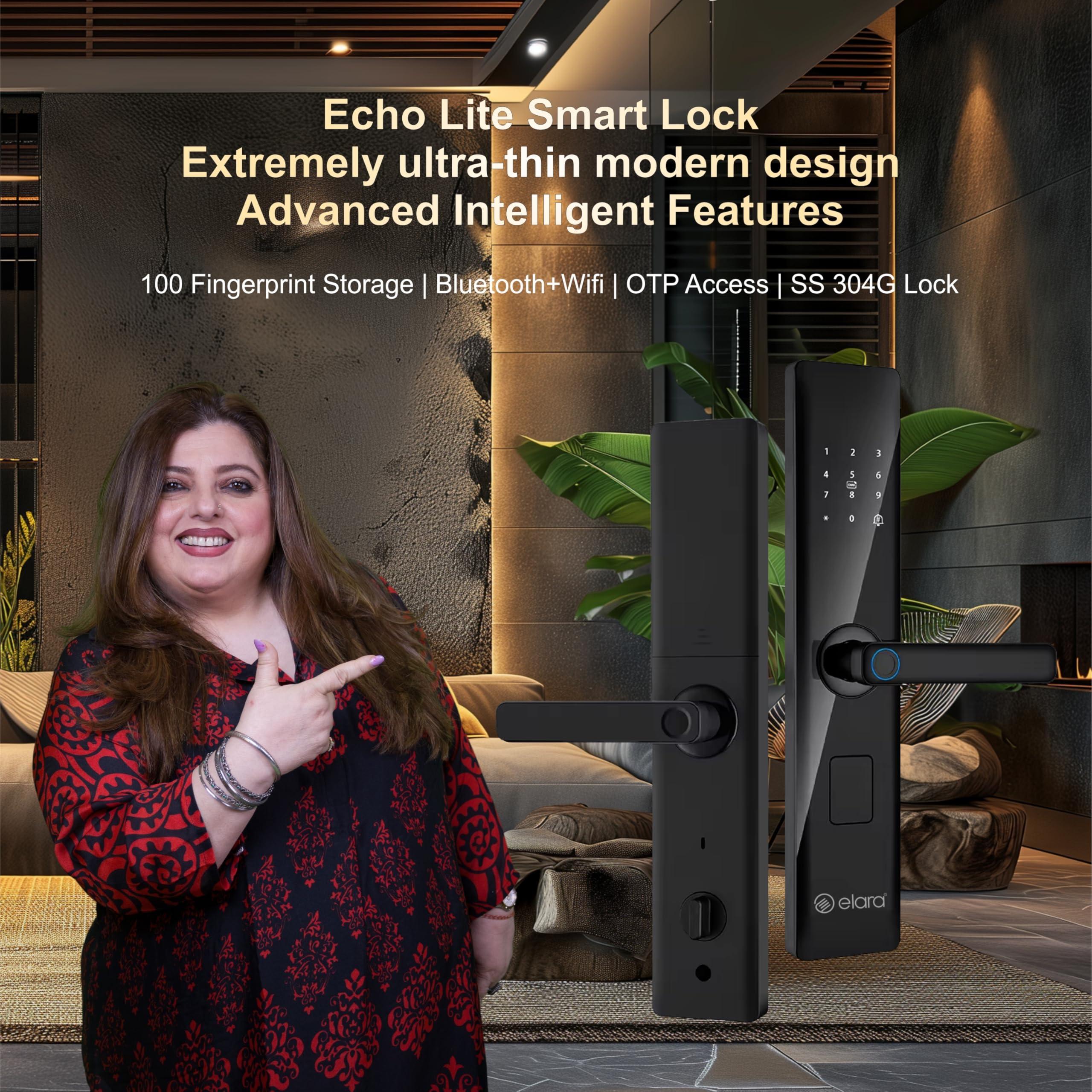 Elara ZX-1 Smart Door Lock, Fingerprint, Card, App, OTP, Keys, PIN
