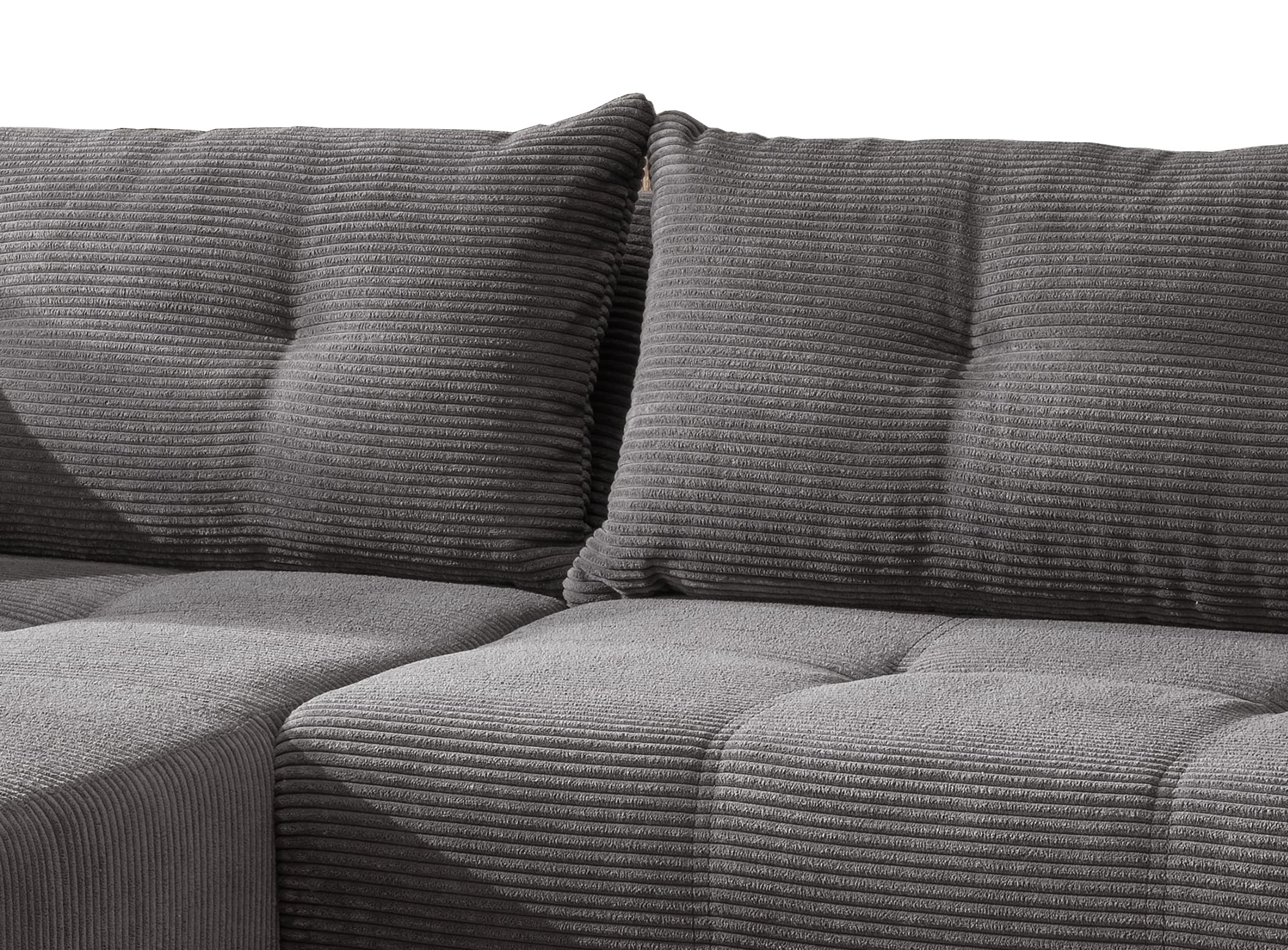 möbelando Polsterecke Renard mit elektrischem Sitzvorschub – Modernes Ecksofa in Cord Grau (177x80x246 cm), verstellbare Liegeposition, strapazierfähiger Mikrofaser-Bezug, inkl. Kissen