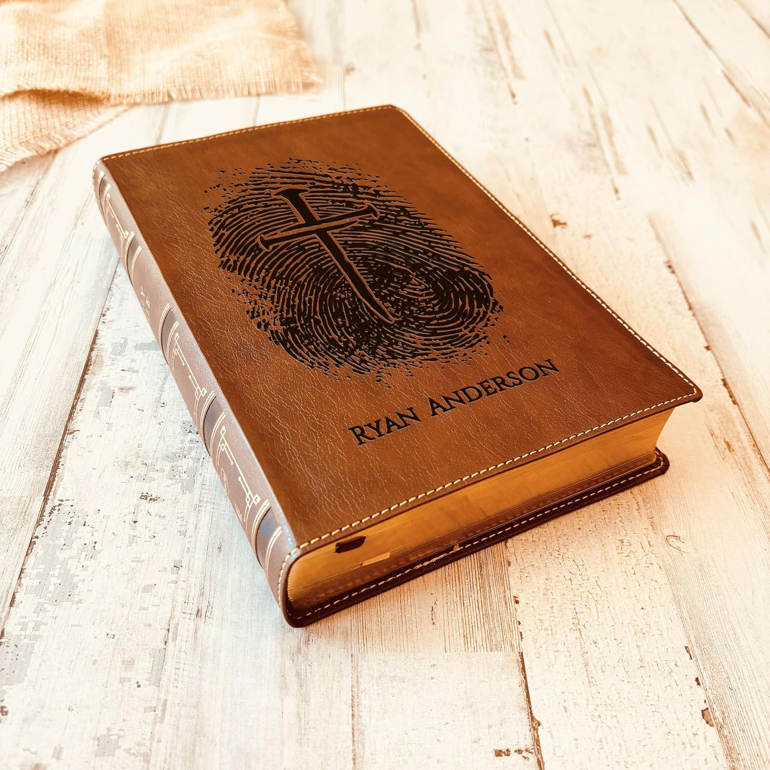 Personalized NKJV Bible, Custom Fingerprint & Cross Design with Name Engraved, Wide-Margin Bible, Gifts for Baptism, Wedding, Confirmation