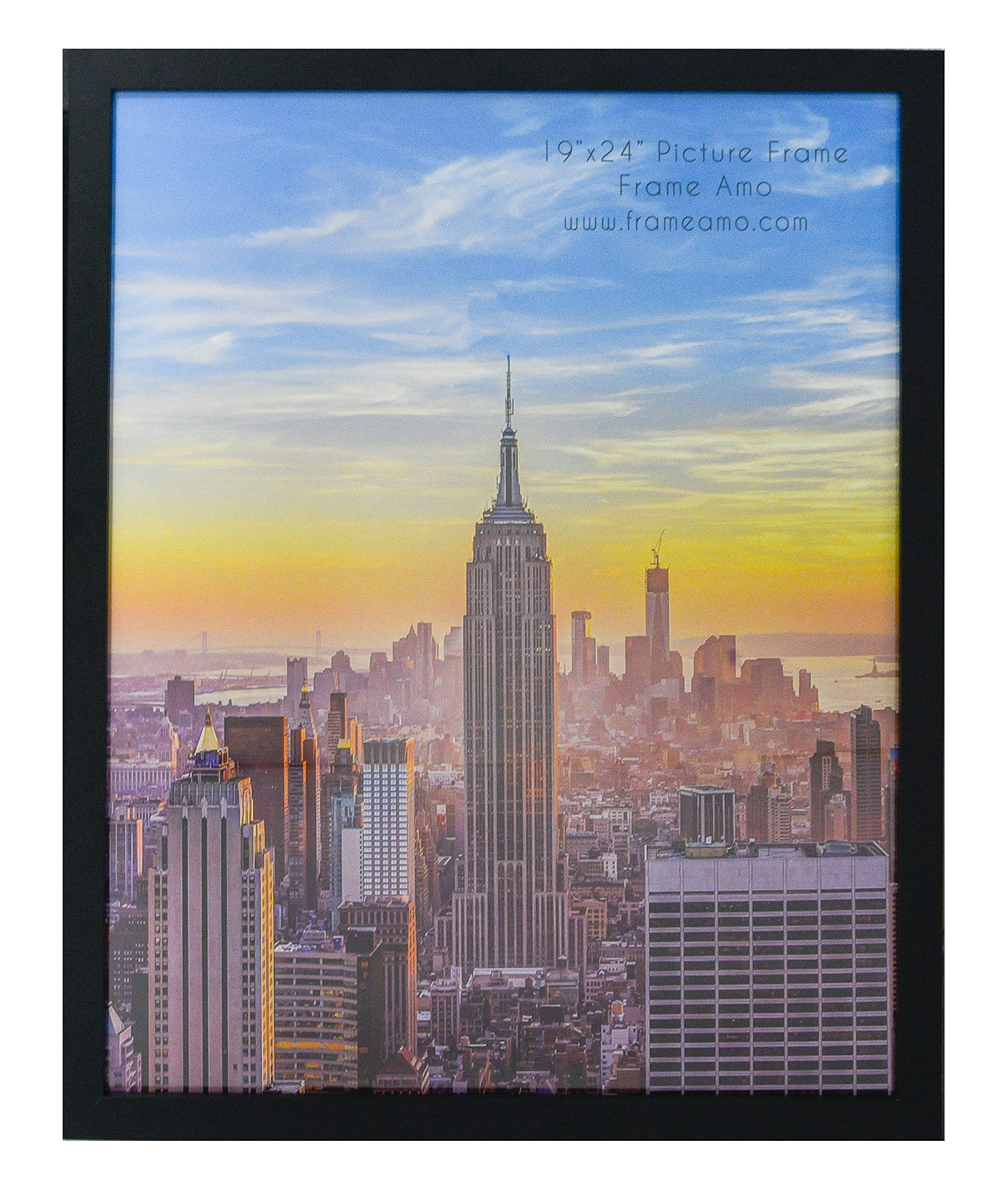 Frame Amo 19x24 Black Modern Picture or Poster Frame, 1 inch Wide Border, Smooth Wrap Finish, Acrylic Face