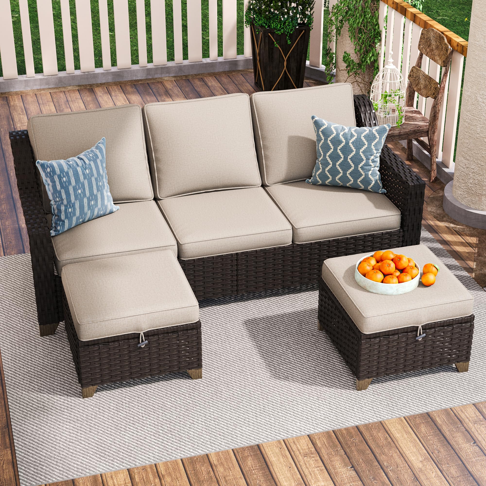 3 Piece Patio Furniture Set, Wicker Outdoor Conversation Set