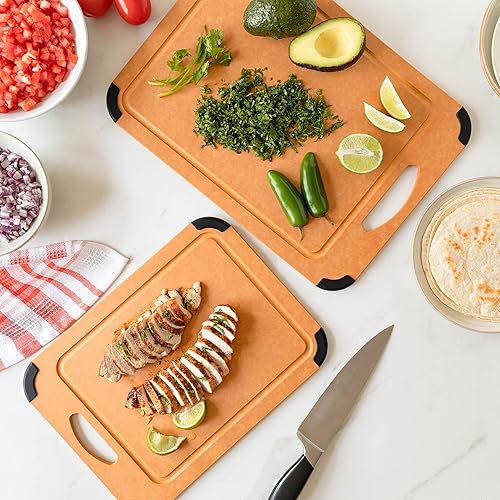 Miniatura 9 de Chef Pomodoro Tabla de cortar de madera para cocina, apta para lavavajillas, doble cara con ranura para jugos, superficie antideslizante no porosa