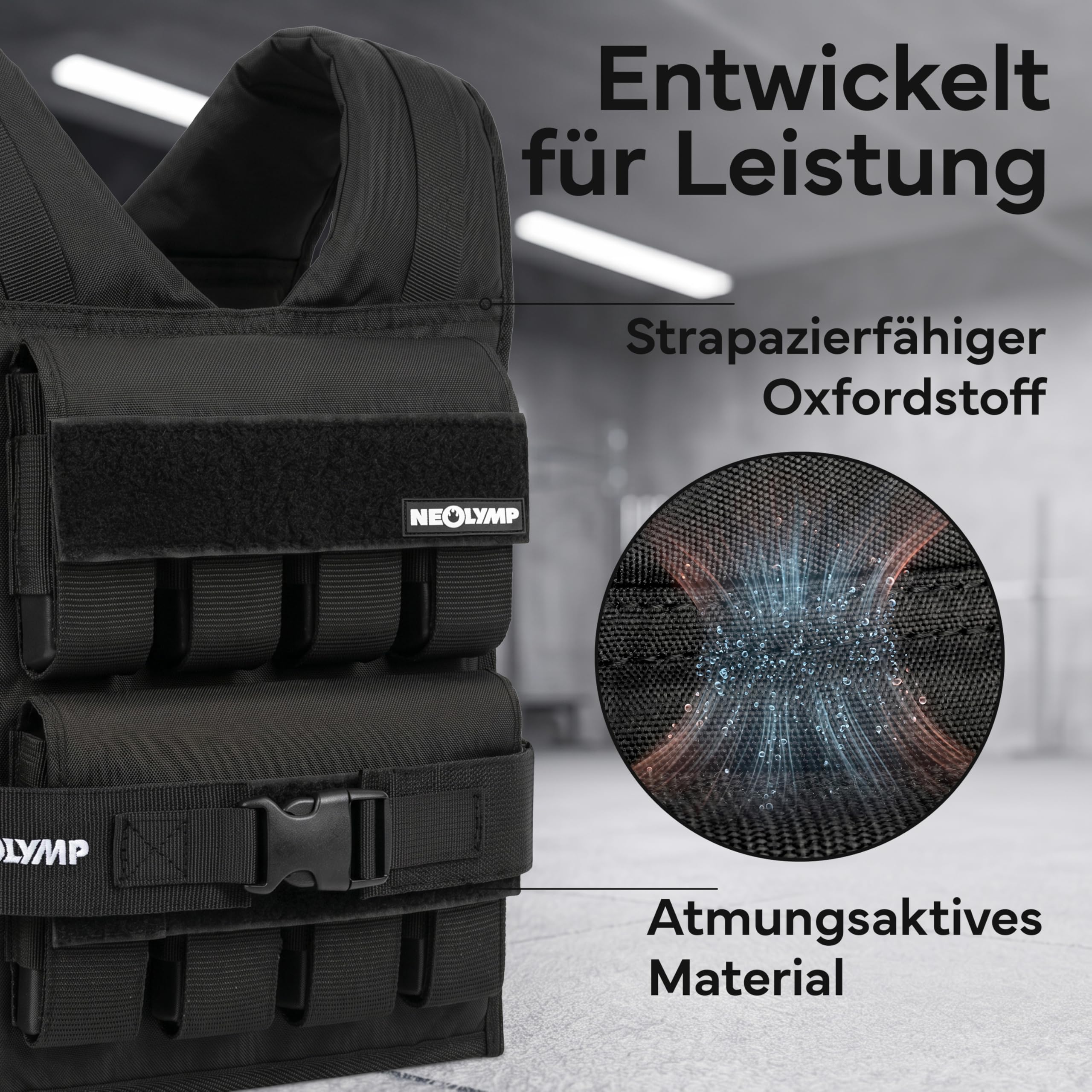 NEOLYMP Gewichtsweste 20kg – 16 Metallblöcke à 1,2kg – Stufenlos verstellbar bis 20 kg– Kein Verrutschen – Calisthenics Equipment & Krafttraining - Weight Vest – Plattenträger Weste Herren Damen