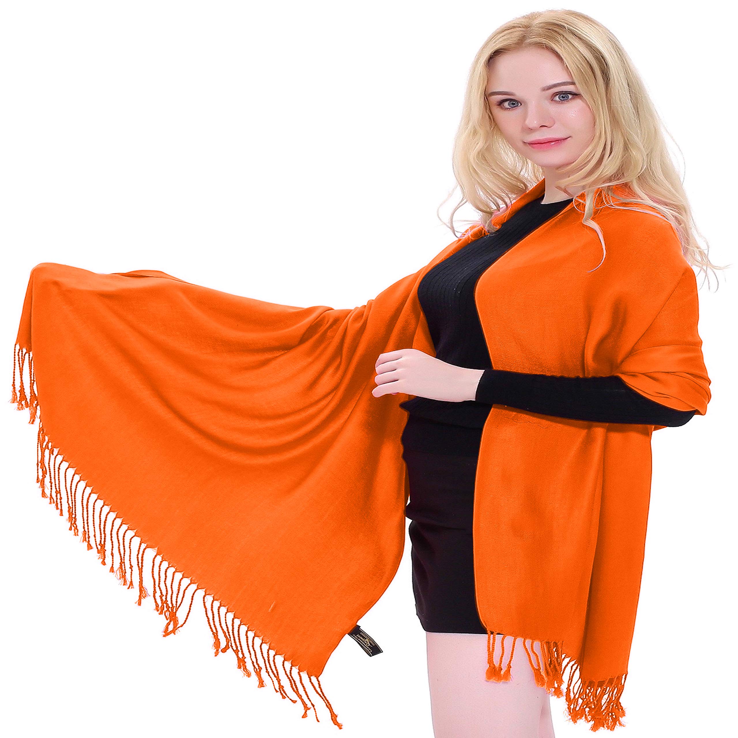 Cj Apparel Women's Orange An1094 Orange Solid Colour Design Nepalese Tassels Shawl Scarf Pashmina New(Size: One Size)