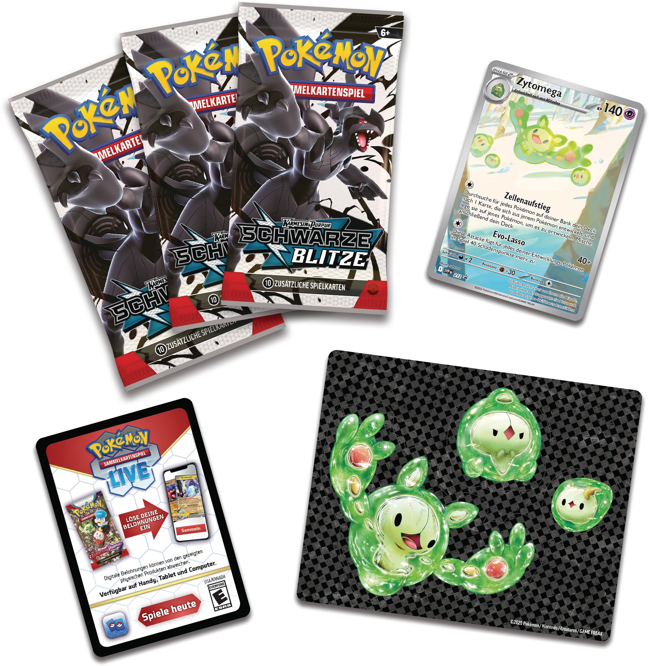 Pokémon - Kolekcjonerska gra karciana: kolekcja naklejek technicznych Karmesin & Purpur – czarne błyski – Zytomega (1 holograficzna karta promocyjna i 3 pakiety wzmacniające)