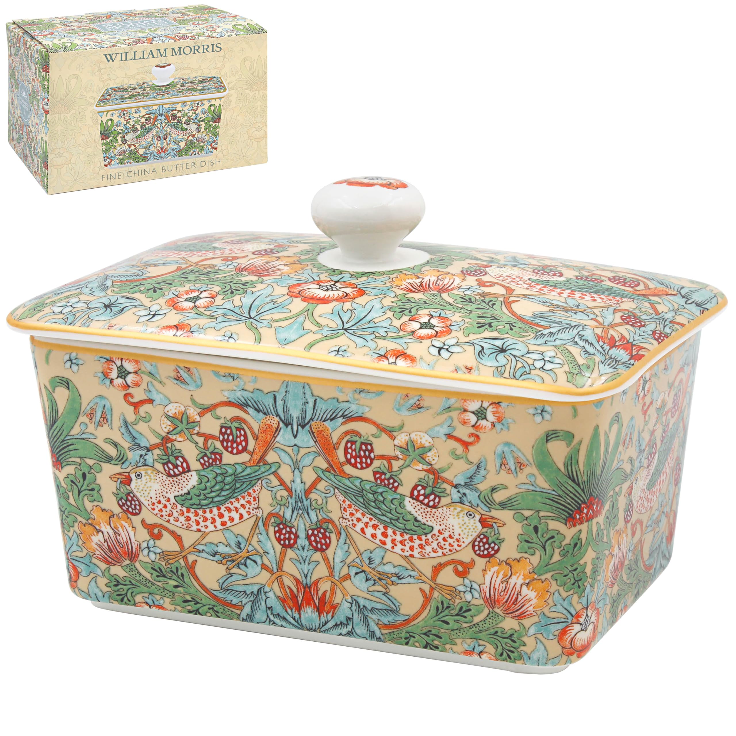 The Leonardo Collection Wm. Morris Strawberry Thief Stonewear Butter Dish