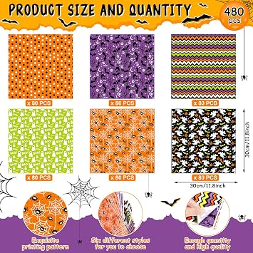 480 Pcs Halloween Wax Paper Dry Waxed Deli Paper Sheets 12x12 inch Sandwich Wrap Food Basket Liner Parchment Sheets for Party Holiday Home Kitchen Bar Restaurant Party Decorations