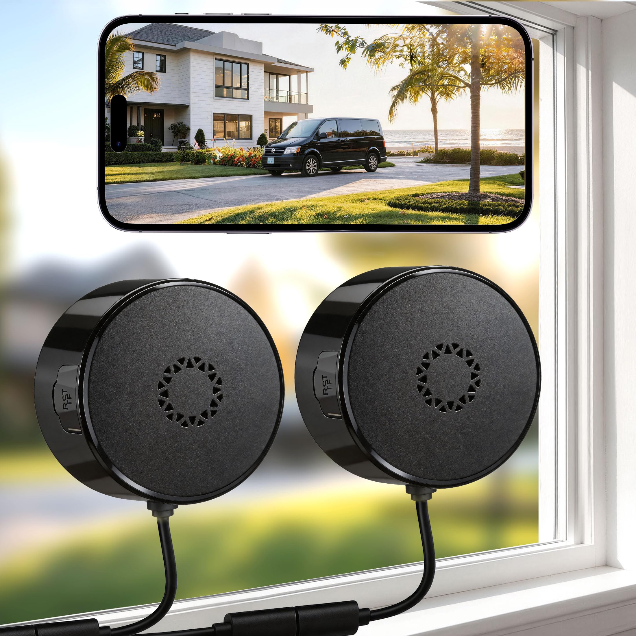 (2 Stück) 3MP 2K Fensterkamera 5G/2.4 WiFi Überwachungskamera Innen/Außen | Farb-Nachtsicht,Bewegungserkennung durch Glas,Cloud/SD & 24-Stunden-Aufnahme–Geeignet für Auto,Eingangsbereich & Haustiere