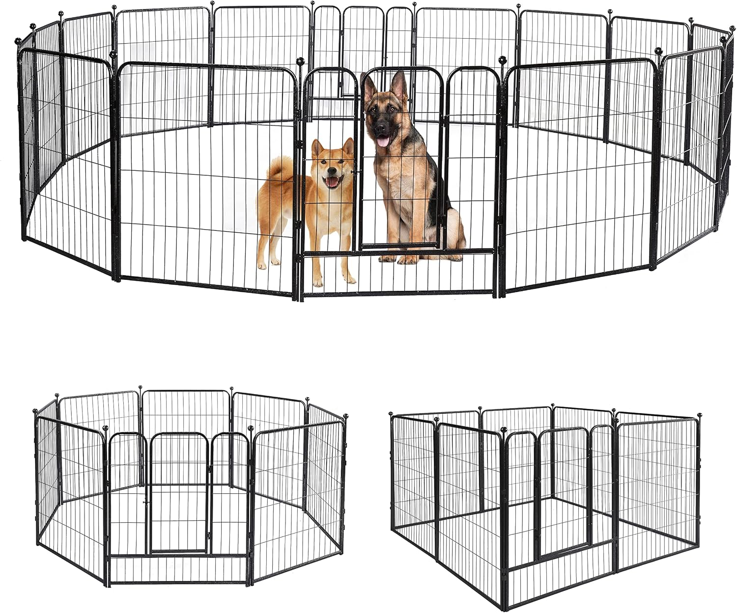 Large Dog Kennel 32" Height Portable Dog Enclosure for Yard, Camping, Indoor, Heavy Duty Pet Playpen for Small Dogs/Puppies, Metal Dog Pens Easy Setup, 16 Panels（Black-Silver）