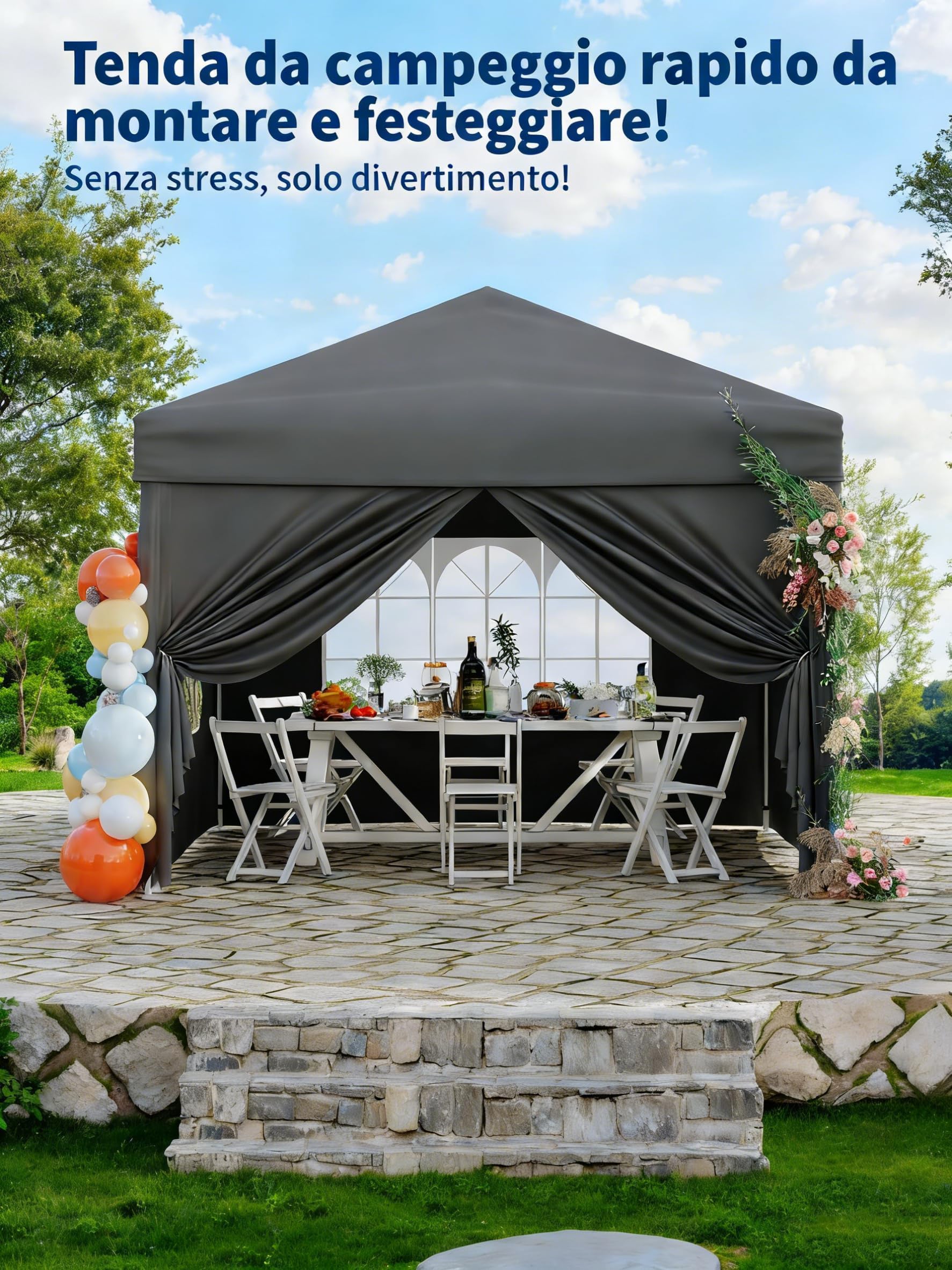 Gravee Tonnelle Pliante 3x3 m – Tente Pop-Up Robuste pour Jardin, Imperméable et Anti-UV avec Parois Latérales et Sac de Transport (Gris, 3x3m)