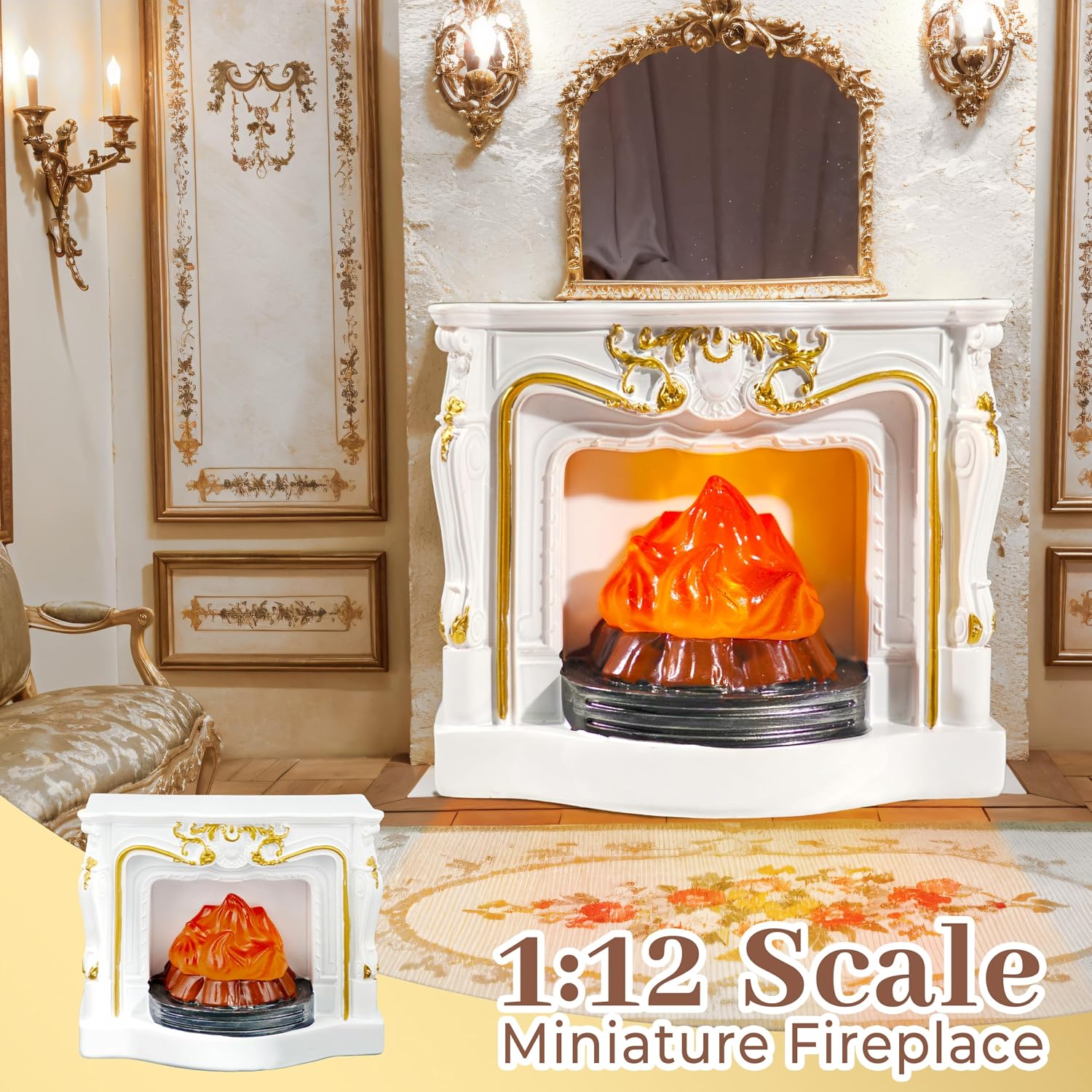 1: 12 Scale Miniature Fireplace White Mini Resin Fireplace | Mini House Furniture and Accessories for Mini House Living Room Decoration
