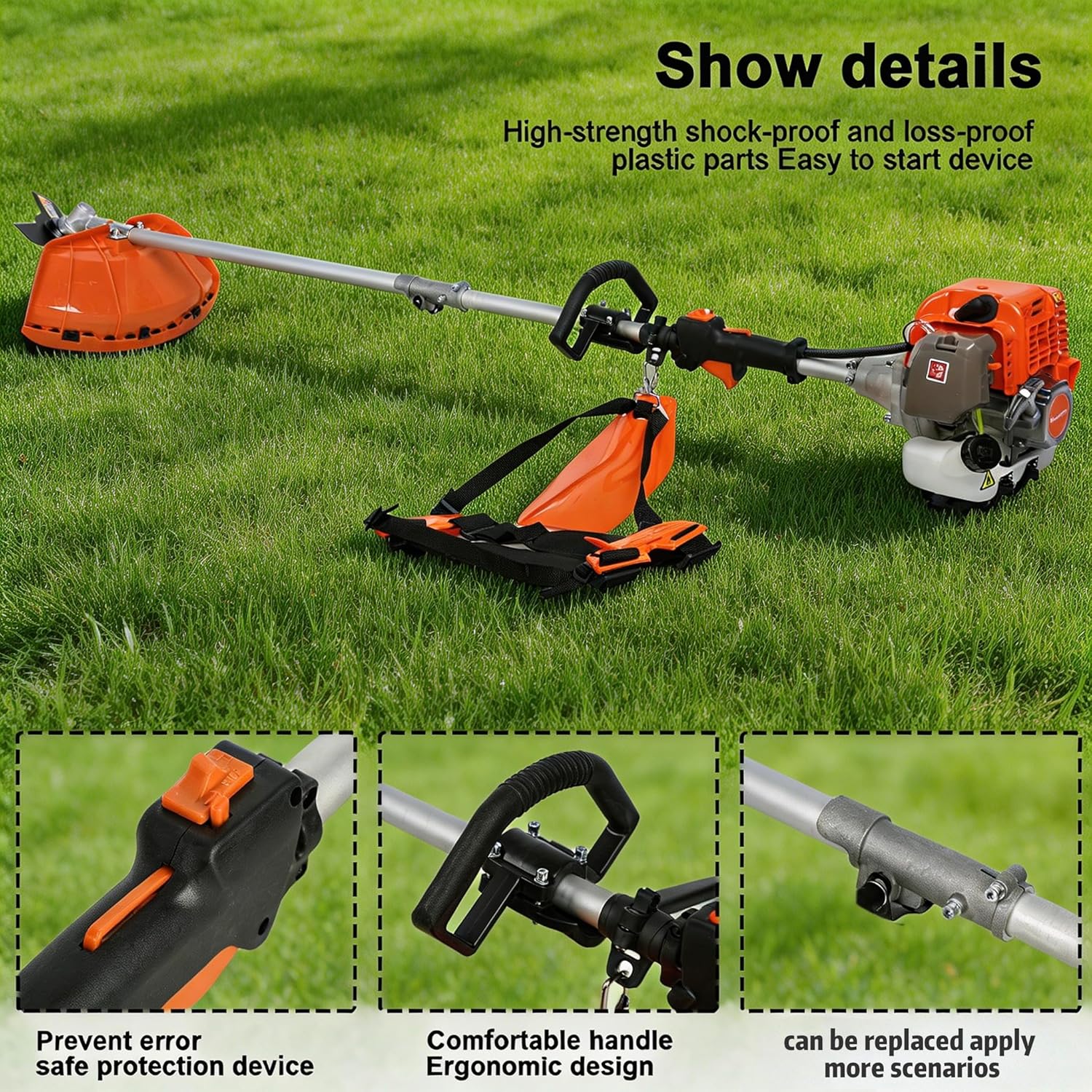 5-in-1 Weed Eater Gas Powered - 52cc 2-Cycle Pole Saw Hedge Trimmer Combo, Brush Cutter, Edger, Weed Wacker, Tree Chainsaw with Extension Pole for Home, Yard, Garden Care