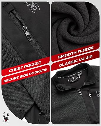 Spyder Mens Quarter Zip Pullover - Mock Neck Brushed Fleece Sweater