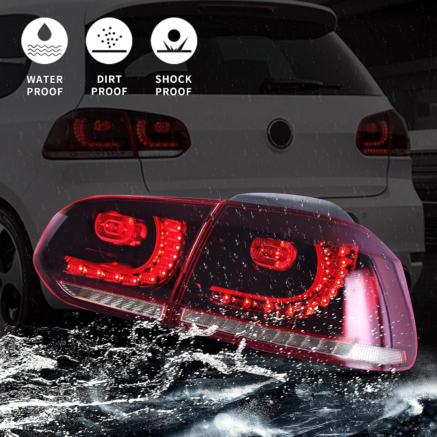 VLAND Tail Lights for VW Volkswagen Golf 6 Golf MK6 TSI TDI R GTI 2010-2014, Rear Lights Assembly with Sequential Turn Signals, 1 Pair (Red&Clear)