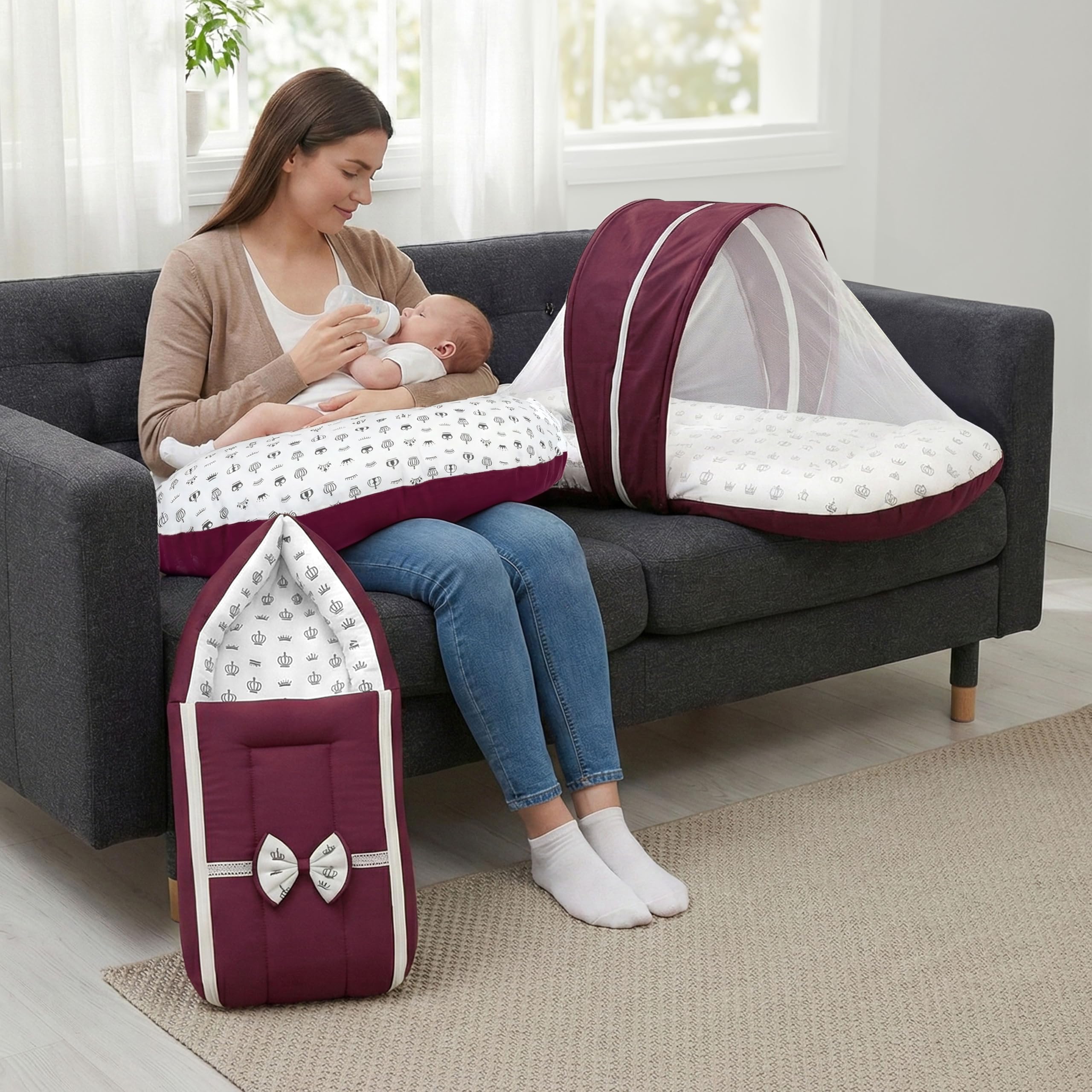 beetot 3 in 1 Baby Bed Set, Red Red Wine - Image 1