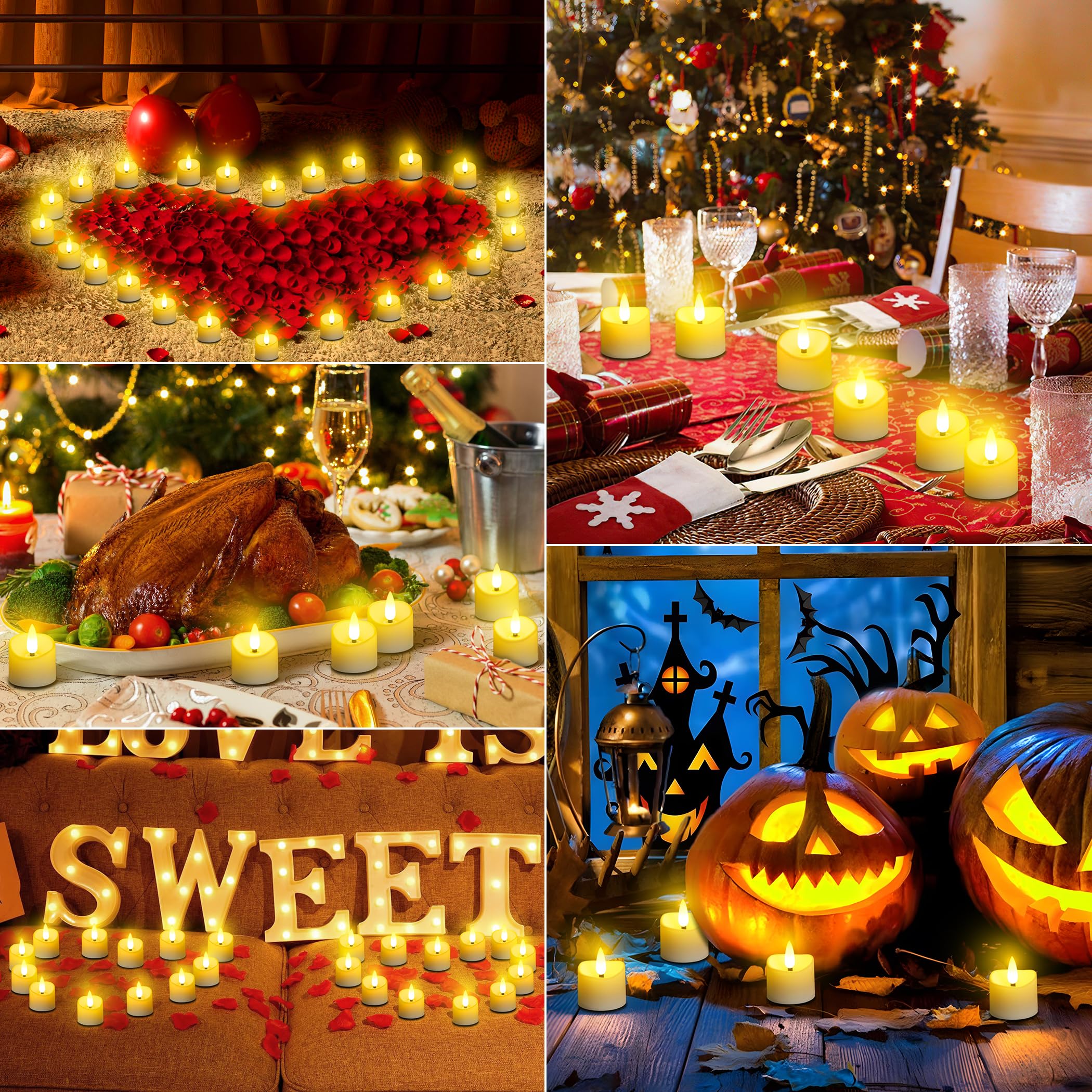 daphomeu Bougies LED rechargeables - Lot de 6, chauffe-plat LED sans flamme avec télécommande et minuterie de 24h, bougies de prière à piles pour décorations de mariage, d'Halloween et de Noël