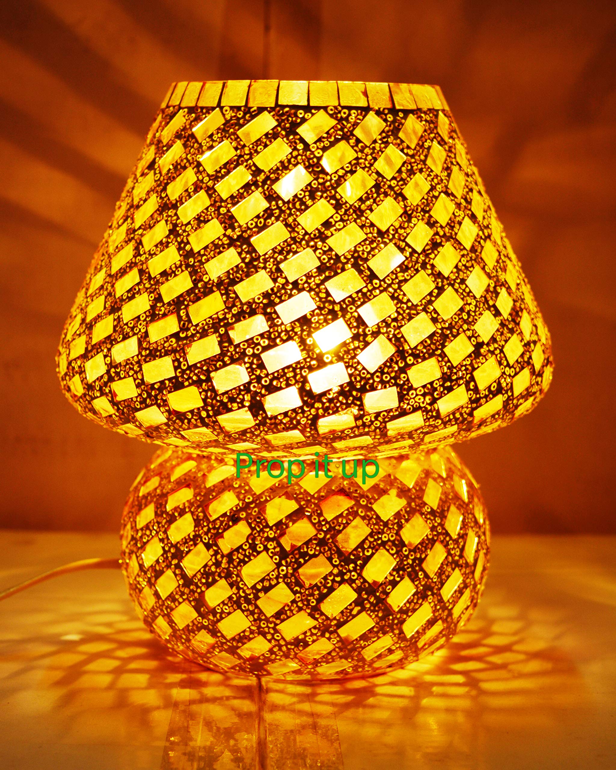 Prop It Up Mushroom Shaped Glass with Golden Mosaic Handwork Table lamp ( 9" design-G/TL-9421 )-image-6