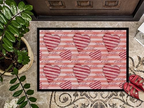 Miniatura 3 de Caroline's Treasures BB7567JMAT - Tapete de acuarela con corazones a rayas rojas, 24 x 36 pulgadas, tapete para puerta delantera, para interiores y