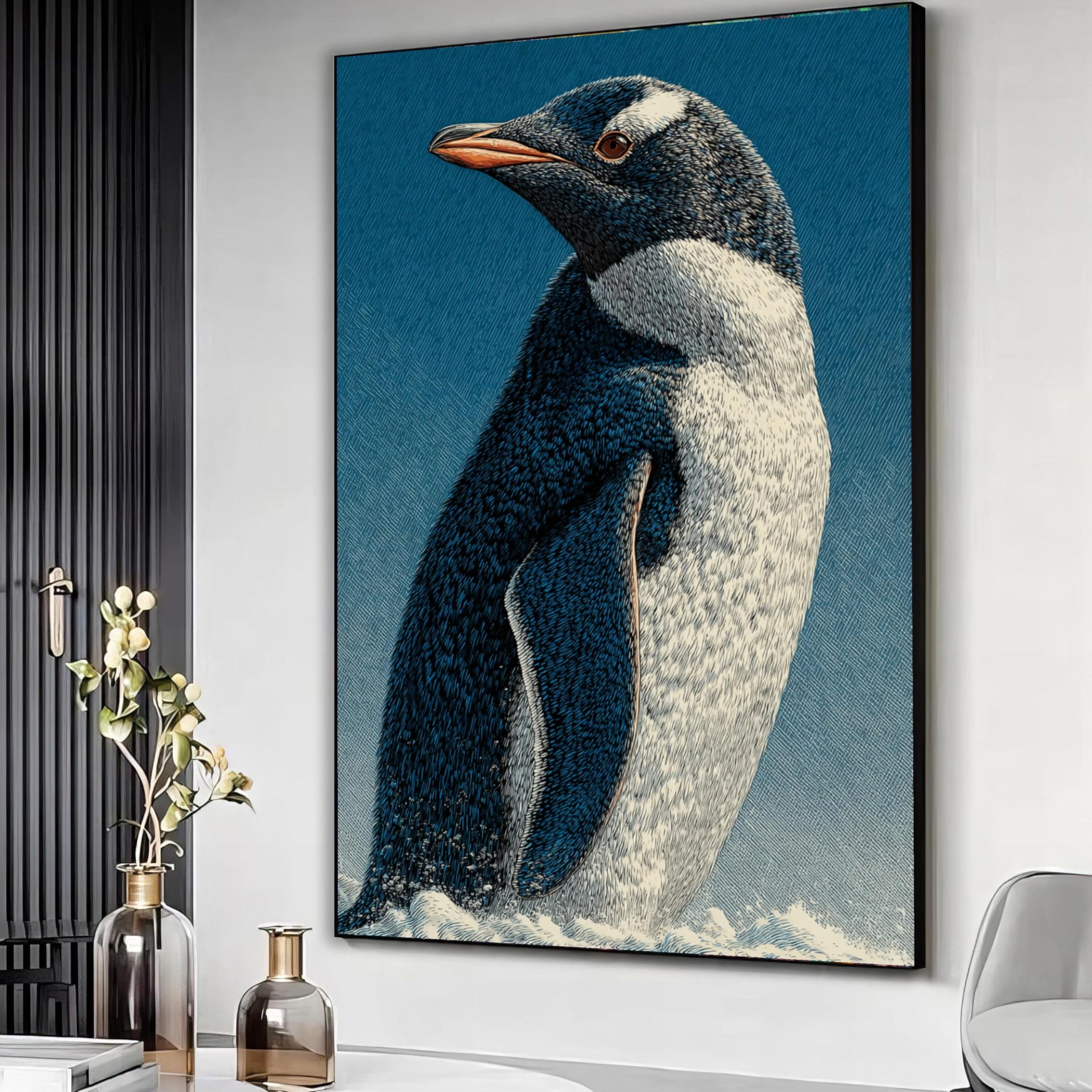 XBTYKPB Penguin Portrait Canvas, Wildlife Wall Art, Antarctic Animal Canvas, Nature Illustration Decoration,Ocean Wildlife Print(21x30cm/Frameless)