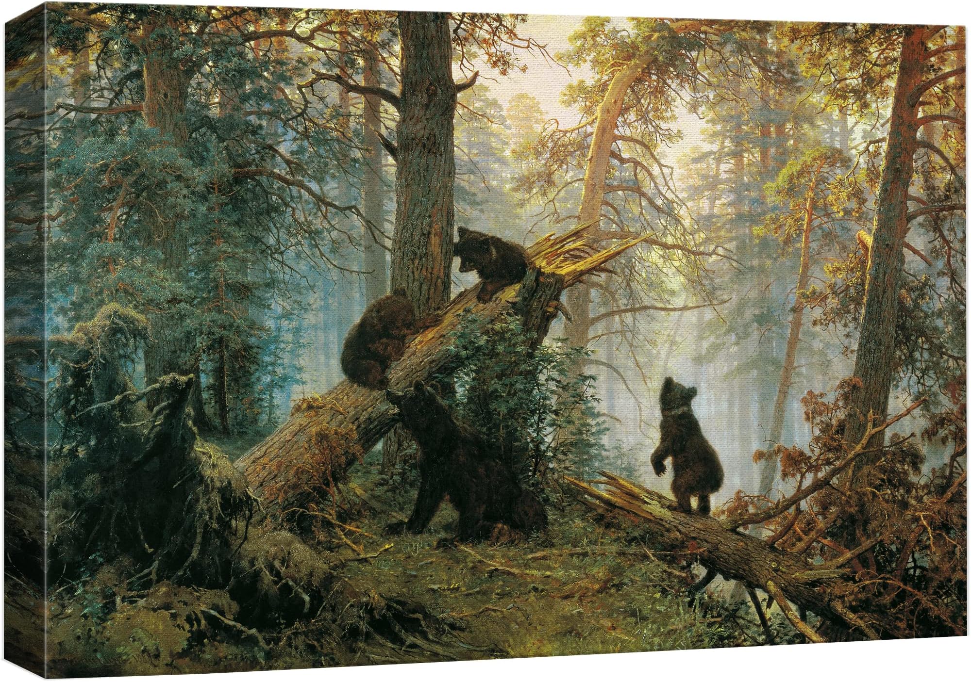 wall26 Canvas Print Wall Art Black Bears in The Spring Forest Nature Wilderness Illustrations Modern Art Rustic Scenic Colorful Multicolor for Living Room, Bedroom, Office - 16"x24"