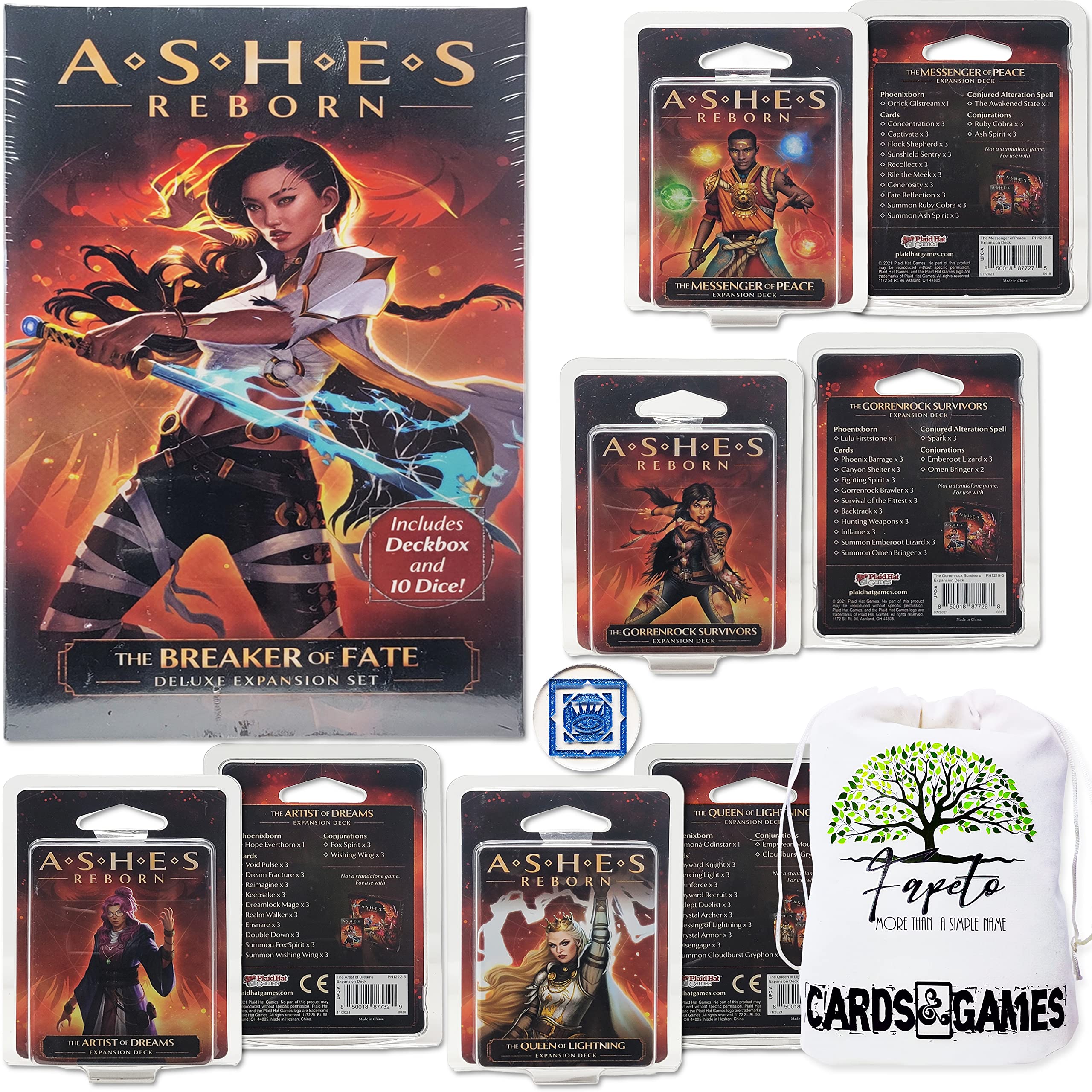 Ashes Reborn The Breaker of Fate Deluxe and Expansions: Artist Dreams,  Messenger Peace, Queen Lightning & Gorrenrock COMPATIBLES with Ashes Reborn  Bundle with Random Color Drawstring Bag Plus Token : Amazon.sg: Toys