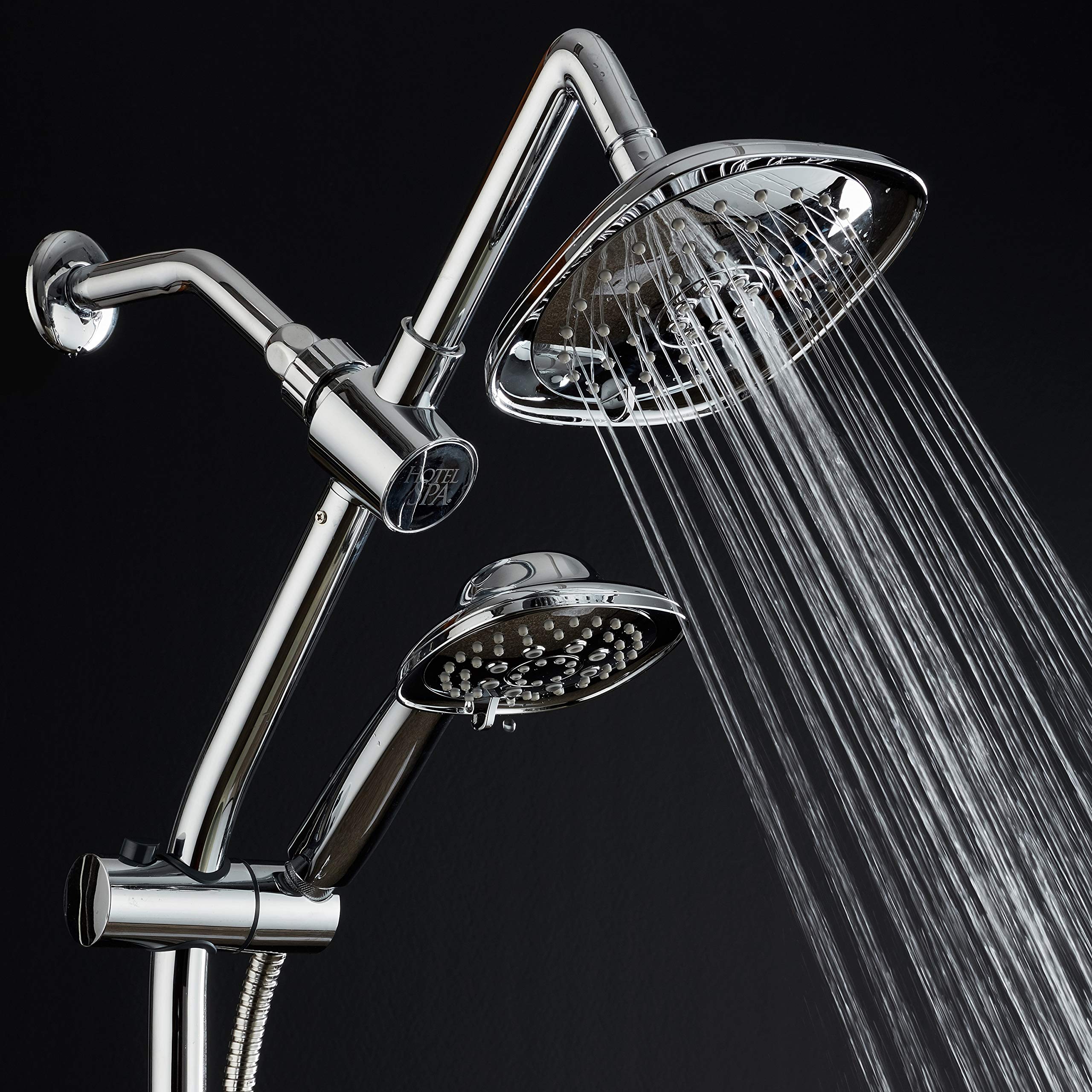 Hotel Spa - Combo de lluvia de 7 pulgadas con barra deslizante, cabezales de ducha de 48 ajustes, manguera de acero inoxidable de 5 pies, acabado cromado