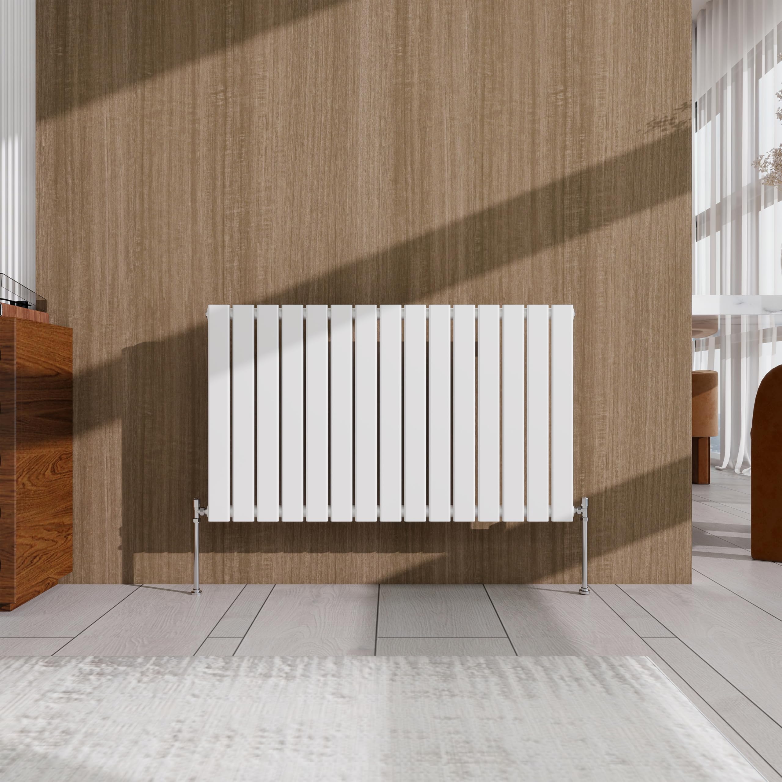 White Horizontal Designer Radiator – 600×1020mm Single Panel Flat – Modern Central Heating Bathroom Radiator