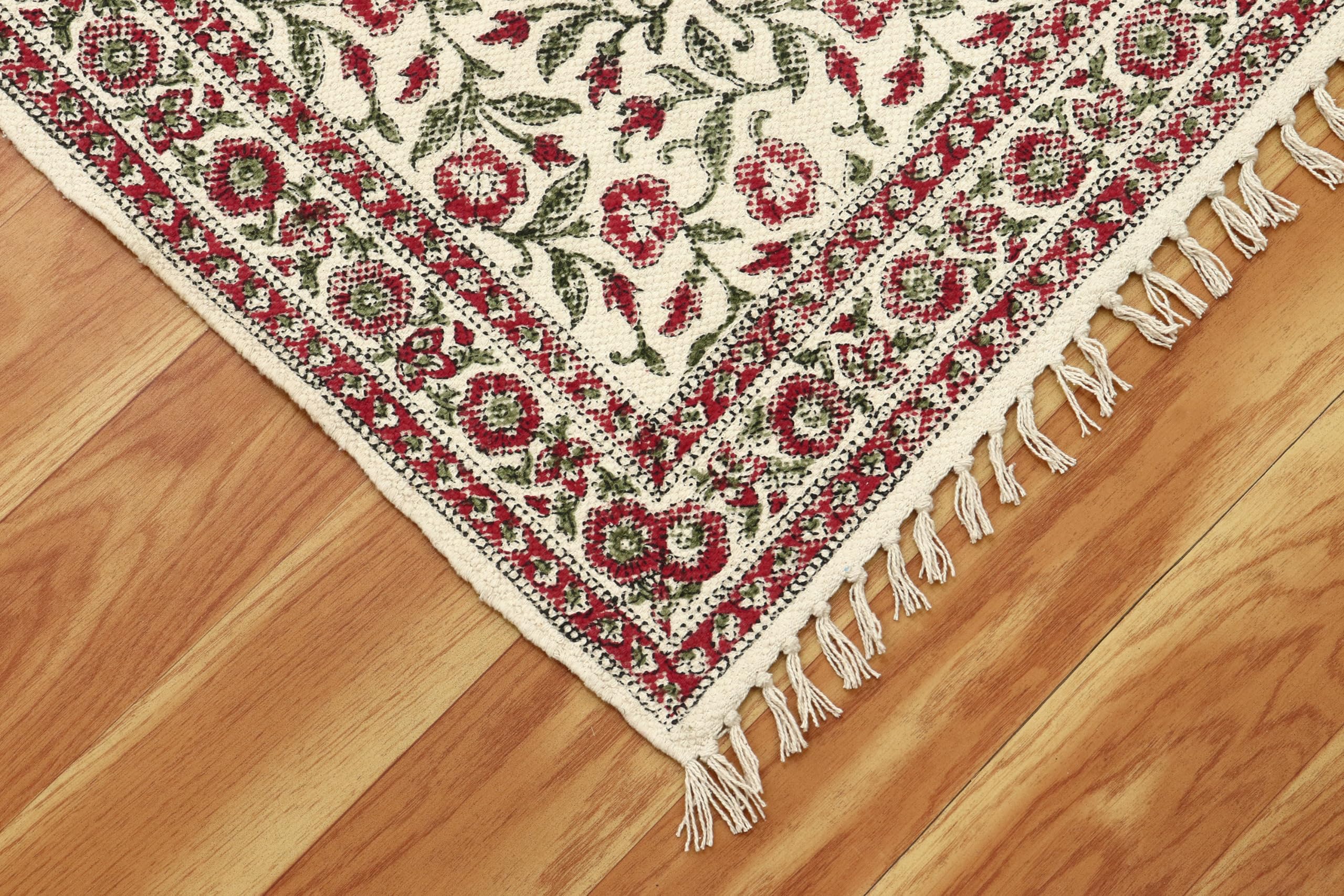 Läufer – Kelim Teppich, 10,2 x 25,4 cm, Rot & Beige, Baumwolle, Dhurrie, für drinnen und draußen, Flachgewebe, für Zuhause und Foyer, Korridor, Flur und Treppenläufer