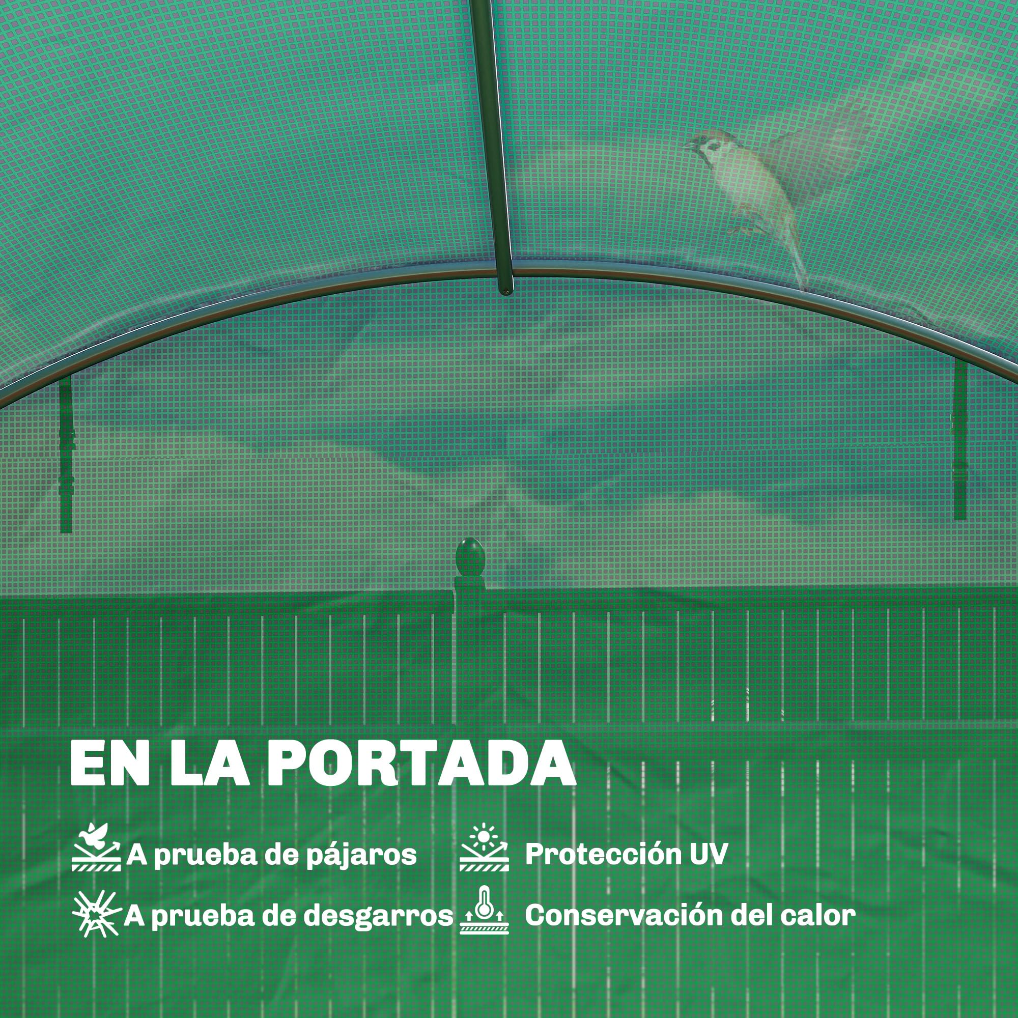 Outsunny Invernadero de Exterior 6x4x2 m, Invernadero de Túnel con 2 Varillas de Soporte, Puertas Enrollables, Ventanas de Malla, Cubierta PE y Marco de Acero Galvanizado, Anti-UV, Impermeable, Verde