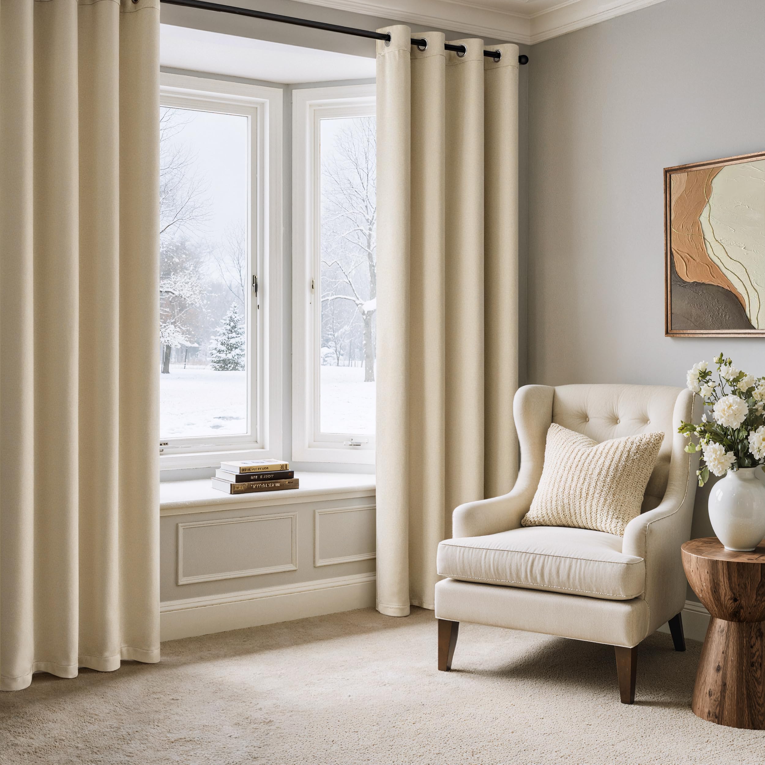 MIULEE Thermovorhang Samt, Kälteschutz Wärmevorhang, Beige, 132x225cm 1er | Doppellagiger Samt-Thermovorhang mit Gestepptem Futter, Blickdicht, Kälteschutz für Haustüren im Winter