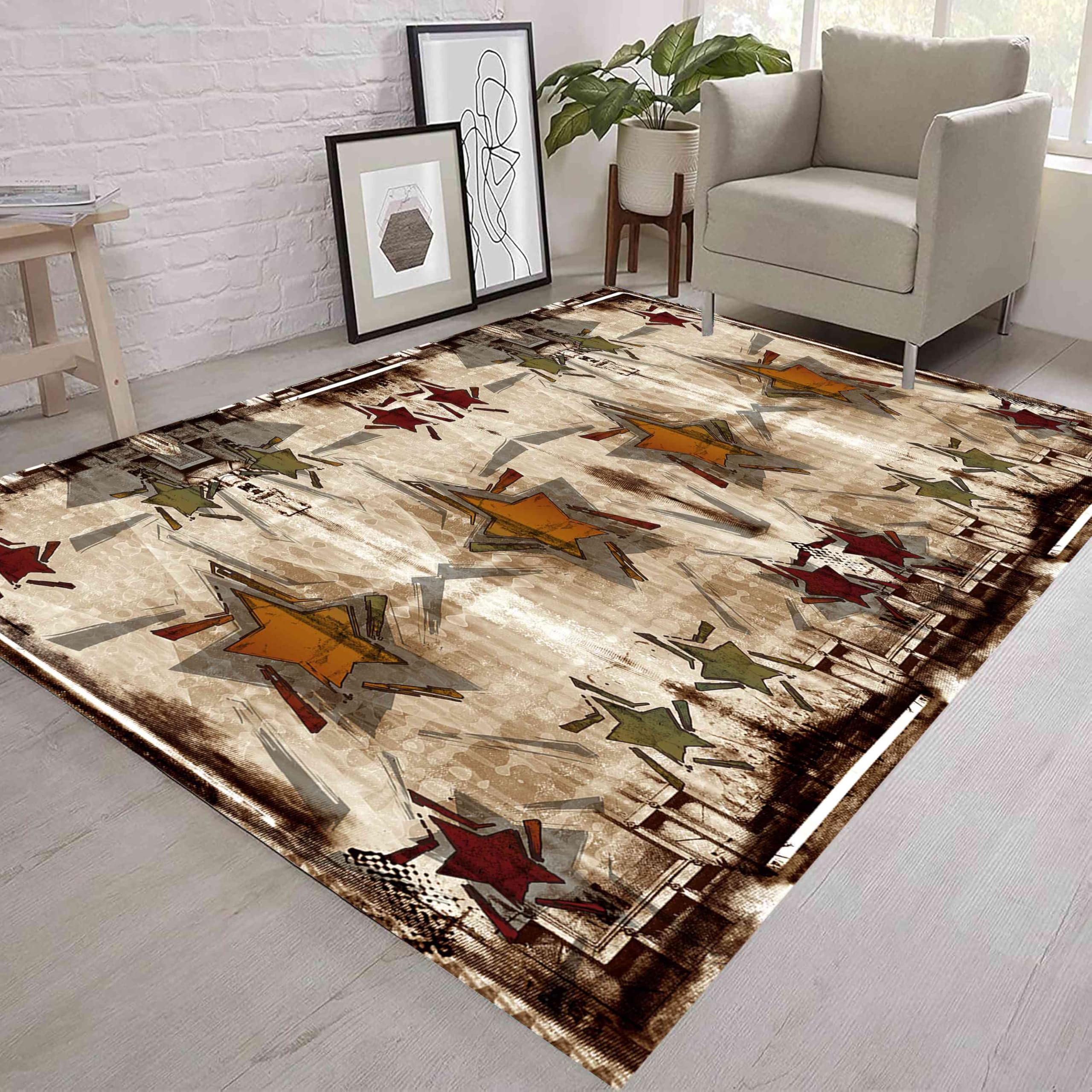 Kuluoits Texas Star Area Rug, 180x260cm, Vintage Country Anti-Slip Noise Reduction Rug for Living Room Non-Slip Washable Kids Rugs, Durable Breathable Indoor Rugs for Entry Doormat Floor Decor