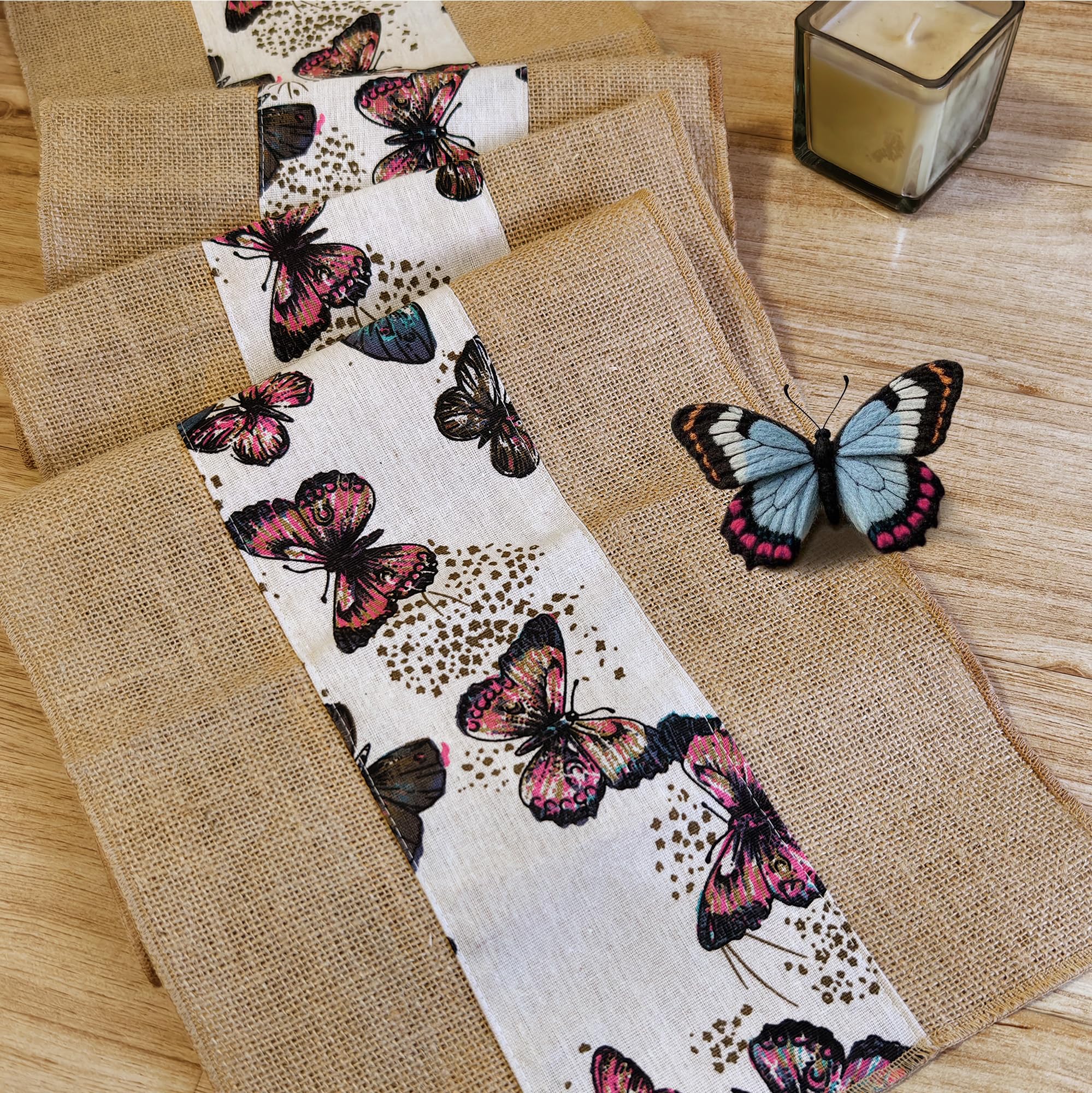 Butterfly Table Runner - Farmhouse Burlap Jute Table Runner, Rustic Seasonal Table Centerpiece Decoration for Wedding Party Dining Kitchen Indoor Outdoor Decor (Butterfly,13x108inch)